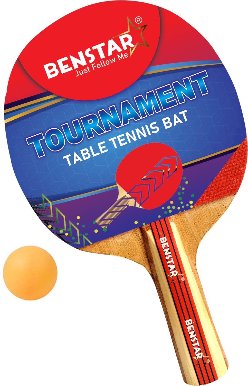 Benstar Professional Tournament Table Tennis Racquet/Bat (1 TTBALL+1 TTBAT) Red, Black Table Tennis Racquet
