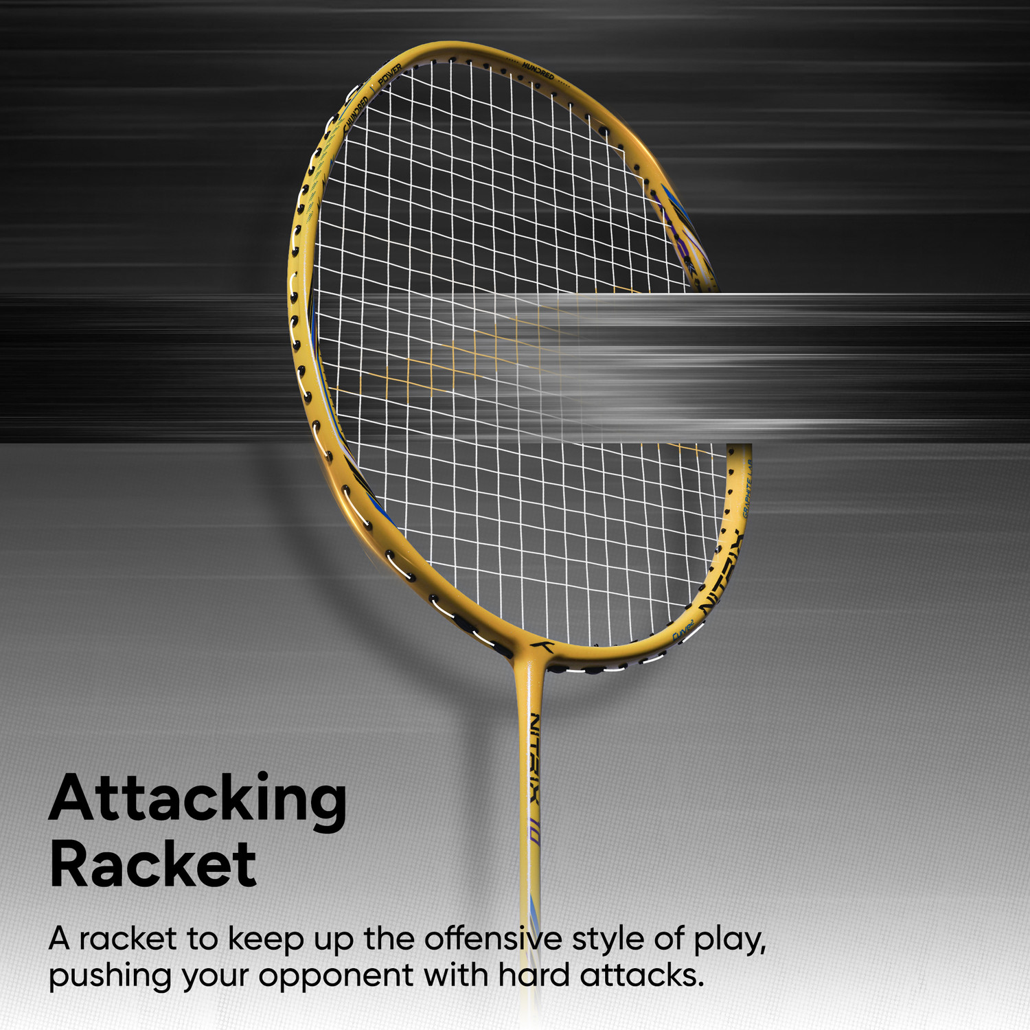 Image of Hundred Nitrix 10 Badminton Racket 5U (Unstrung) Attacking Racket | Full Cover Included Yellow Unstrung Badminton Racquet