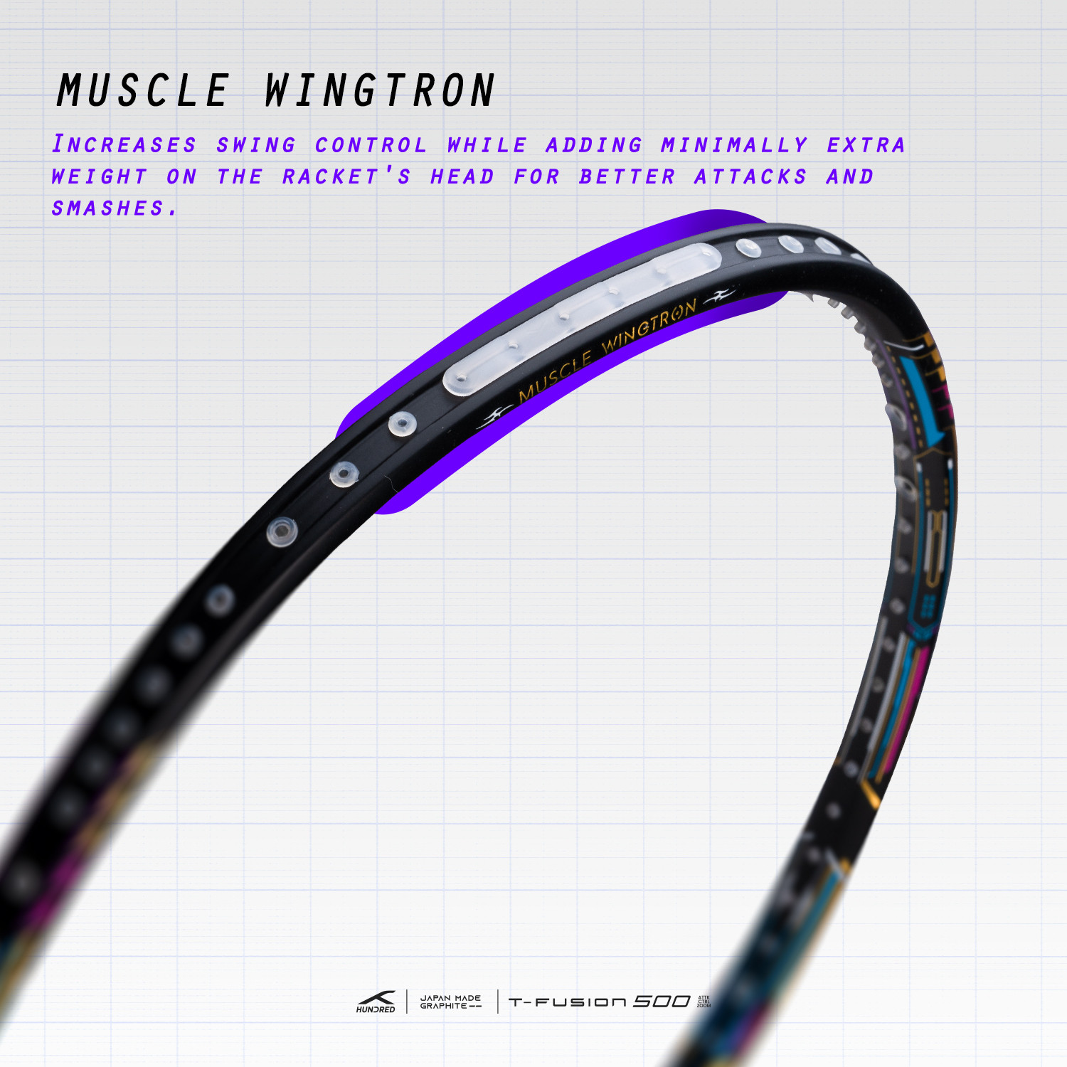 Image of Hundred T-Fusion 500 Attk Black Unstrung Badminton Racquet