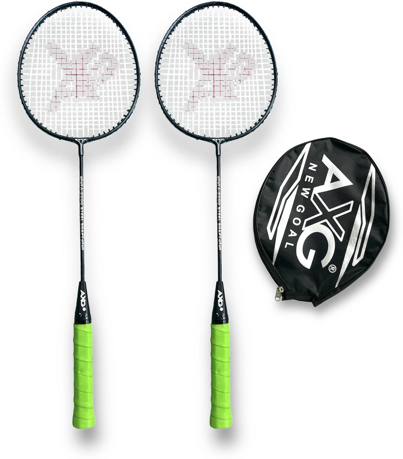 AXG NEW GOAL Scratch Resistant A-2000 Classic Set Of 2 Green Strung Badminton Racquet