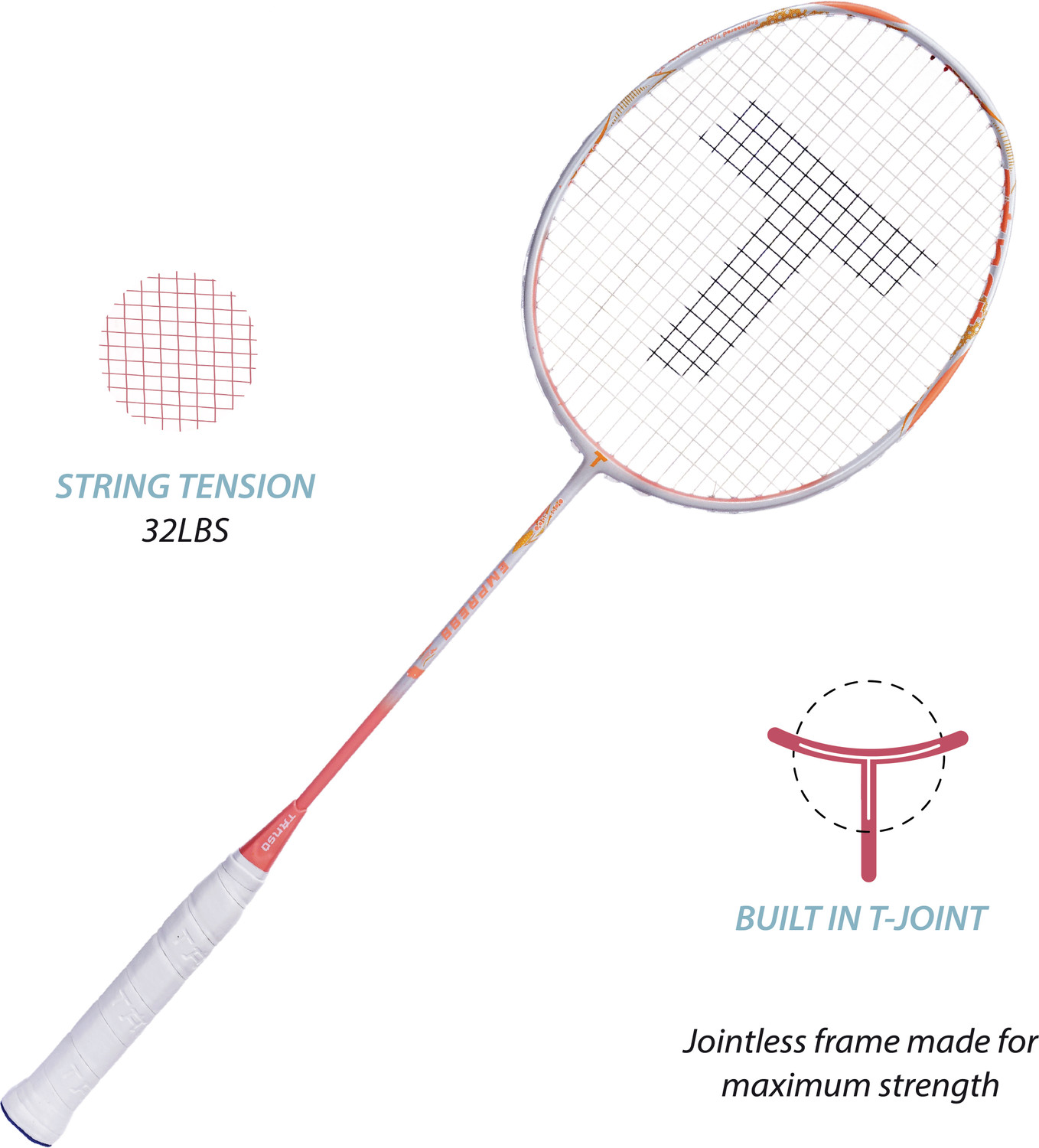 Image of Tanso Empress Full Graphite Ultra Light Weight Carbon Fibre Strung Badminton Racket Pink Strung Badminton Racquet