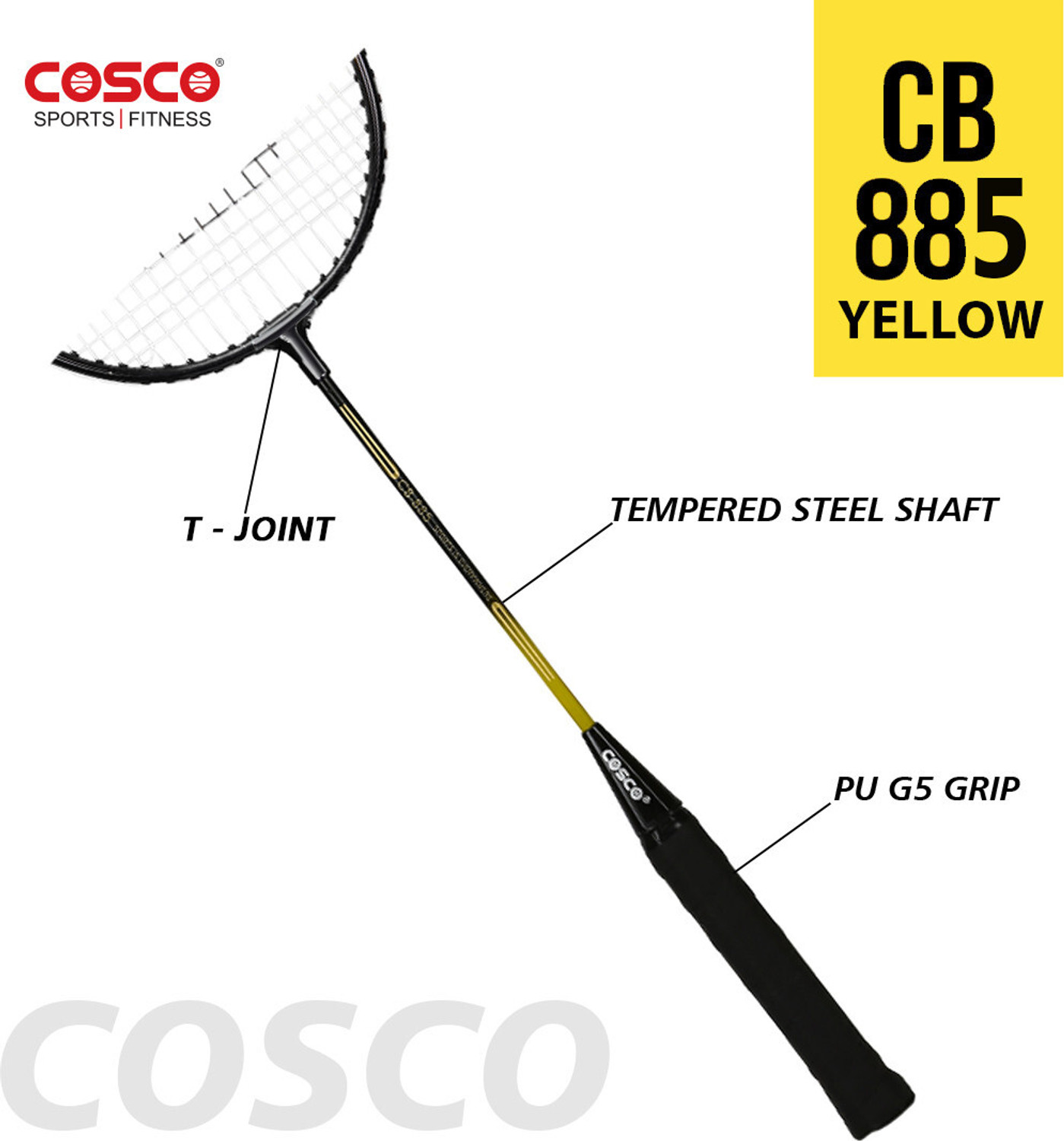 Image of COSCO CB-885 Yellow Strung Badminton Racquet
