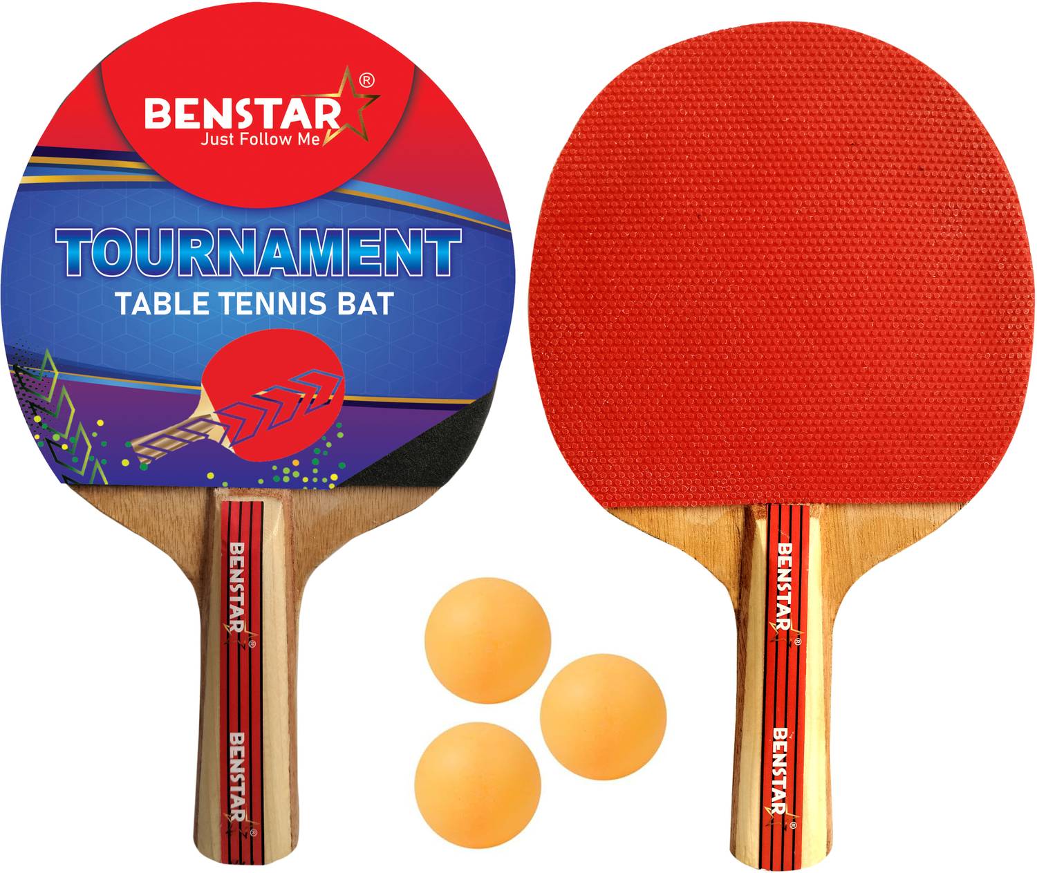 Benstar Tournament Table Tennis Racquet/Bat (2 Table Tennis+3 TT Ball) Red & Black Red, Black Table Tennis Racquet