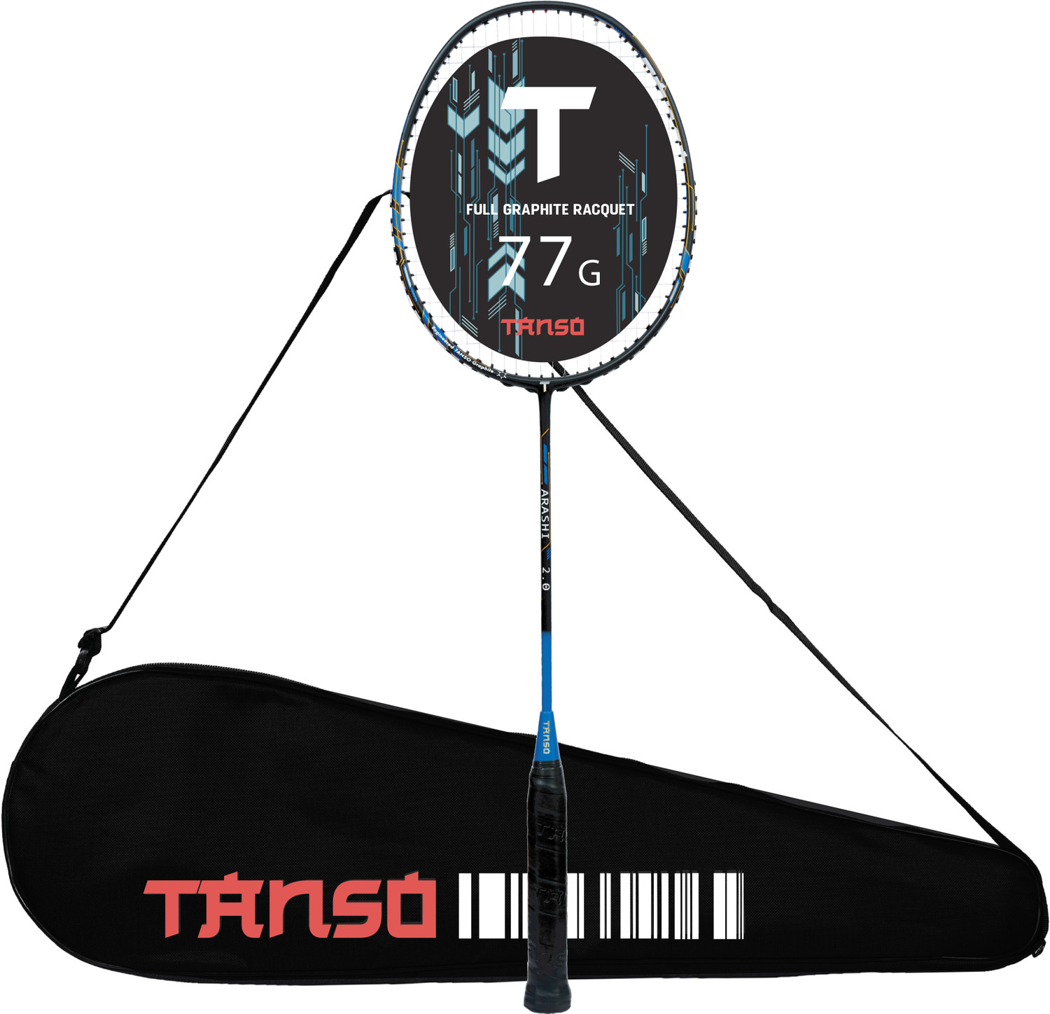 Image of Tanso Arashi 2.0 Full Graphite Ultra Light Weight Carbon Fibre Blue Strung Badminton Racquet
