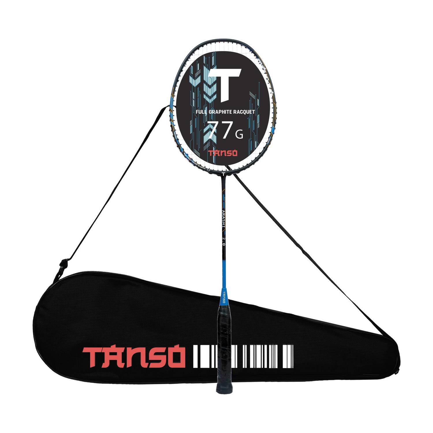Tanso Arashi 2.0 Full Graphite Ultra Light Weight Carbon Fibre Blue Strung Badminton Racquet
