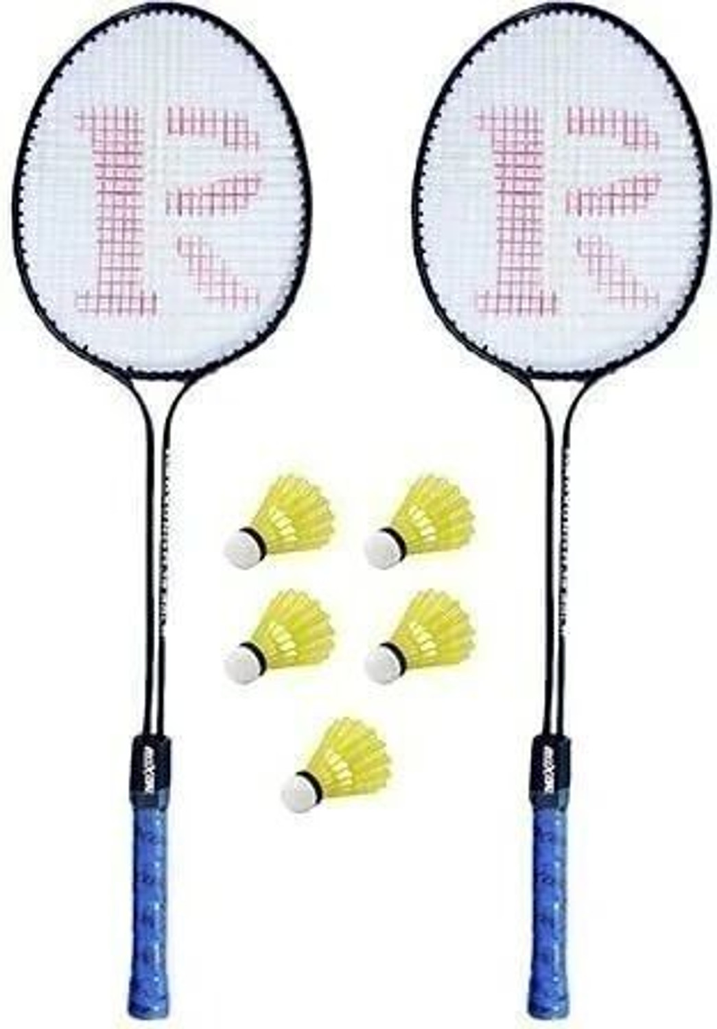 Image of Laksh sports Badminton Racquet Rackets Set Of 2 pcs with 5 shuttle combo SET Yellow Strung Badminton Racquet