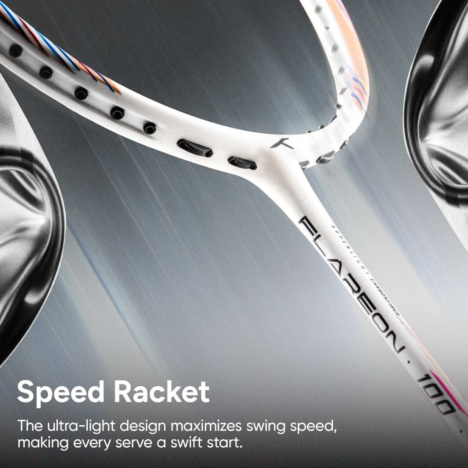 Image of Hundred Flareon 100 Badminton Racket 4U (Strung)| Speed Racket | Full Cover Included White Strung Badminton Racquet