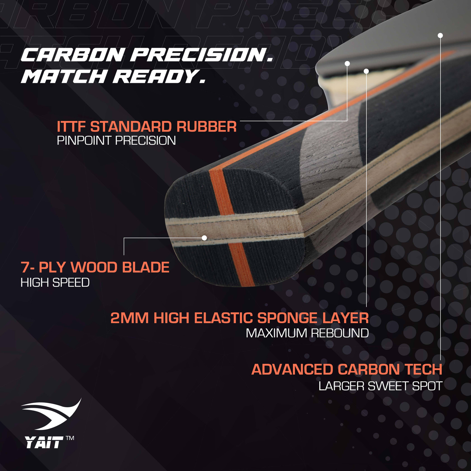 Image of Yait Sports Carbonix Carbon Table Tennis Racket | Professional 7-Ply Carbon | ITTF-Standard Red Table Tennis Racquet (Pack of: 1, 172 g)