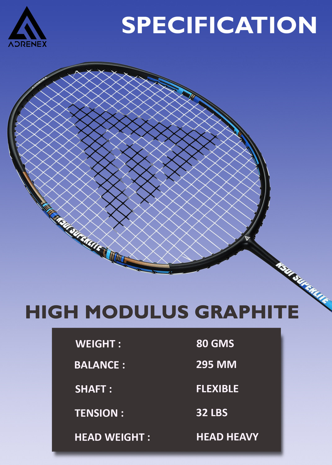 Image of Adrenex by Flipkart R 501 Superlite Black Strung Badminton Racquet