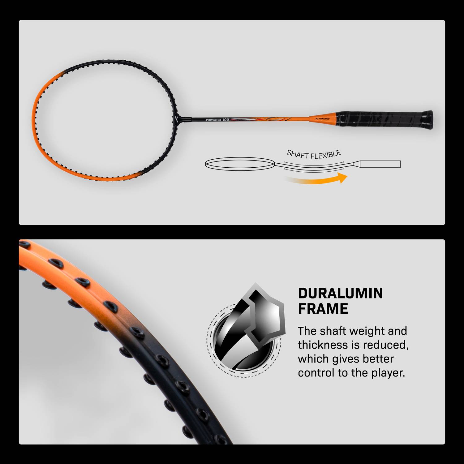 Hundred POWERTEK 100 Black, Orange Badminton Racquet (2 Pack) - Image 4