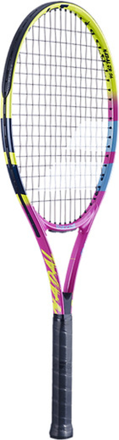 Image of BABOLAT NADAL JUNIOR 26 Tennis Racquet Yellow, Pink, Blue Strung Tennis Racquet