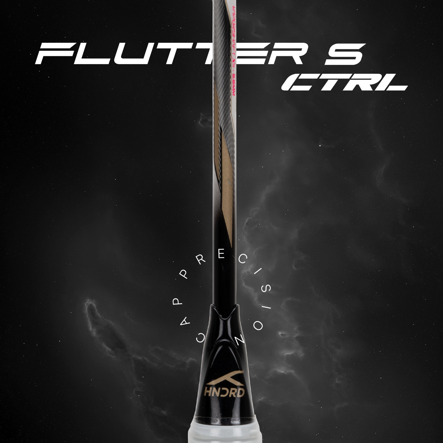 Image of Hundred Flutter S Ctrl Superior Control Slim Shaft White, Black Strung Badminton Racquet