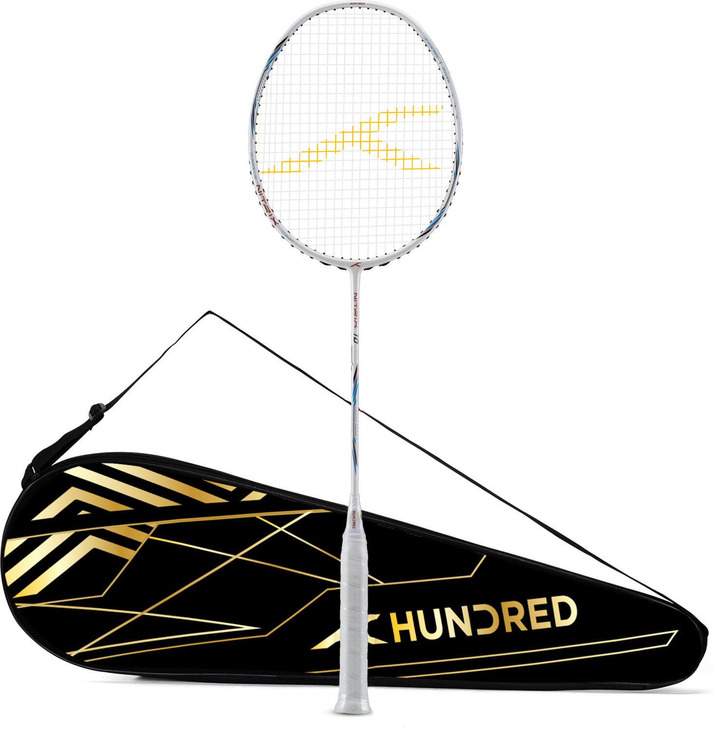 Image of Hundred Nitrix 10 Badminton Racket 5U (Strung) | Attacking Racket | Full Cover Included White Strung Badminton Racquet