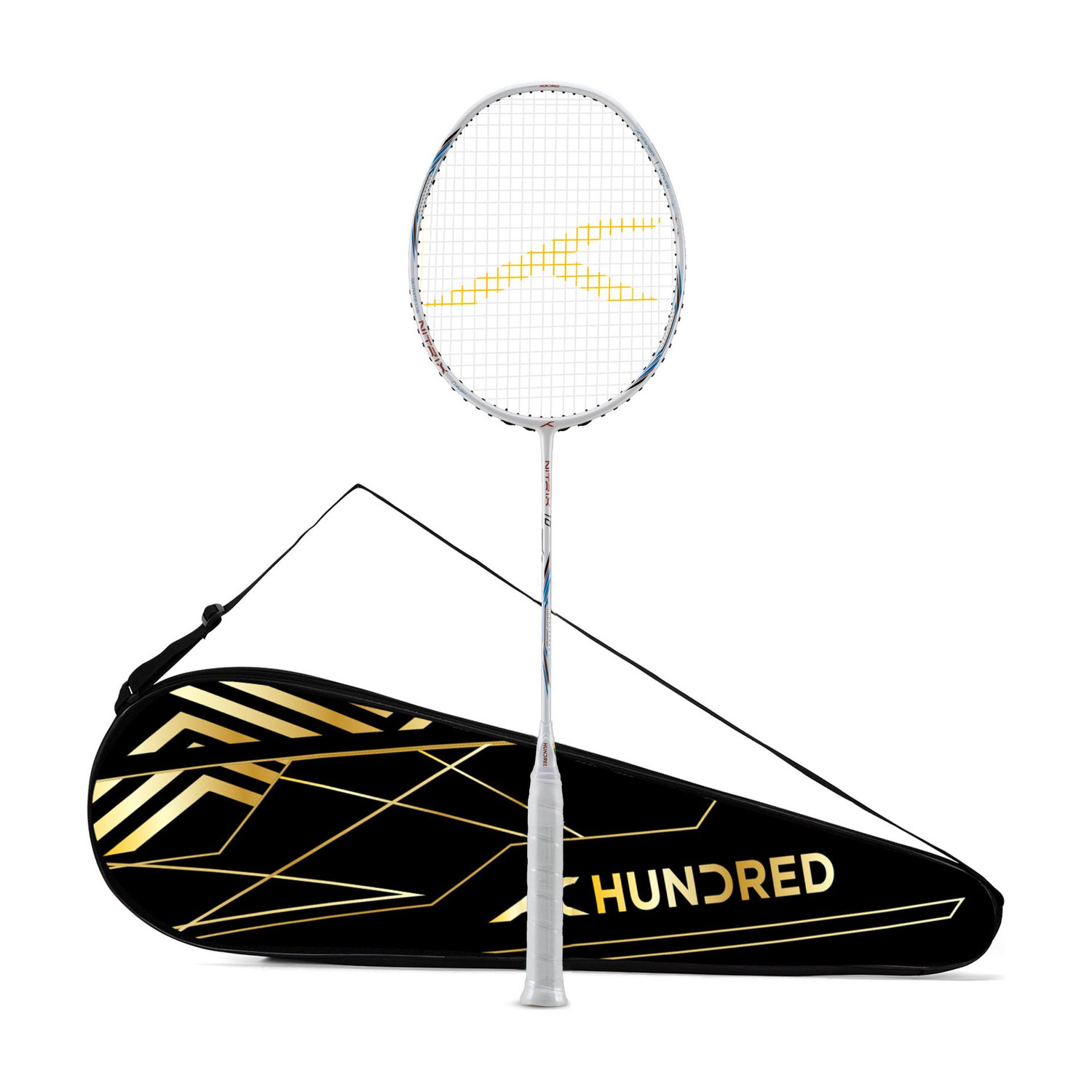 Hundred Nitrix 10 Badminton Racket 4U (Strung) | Attacking Racket | Full Cover Included White Strung Badminton Racquet
