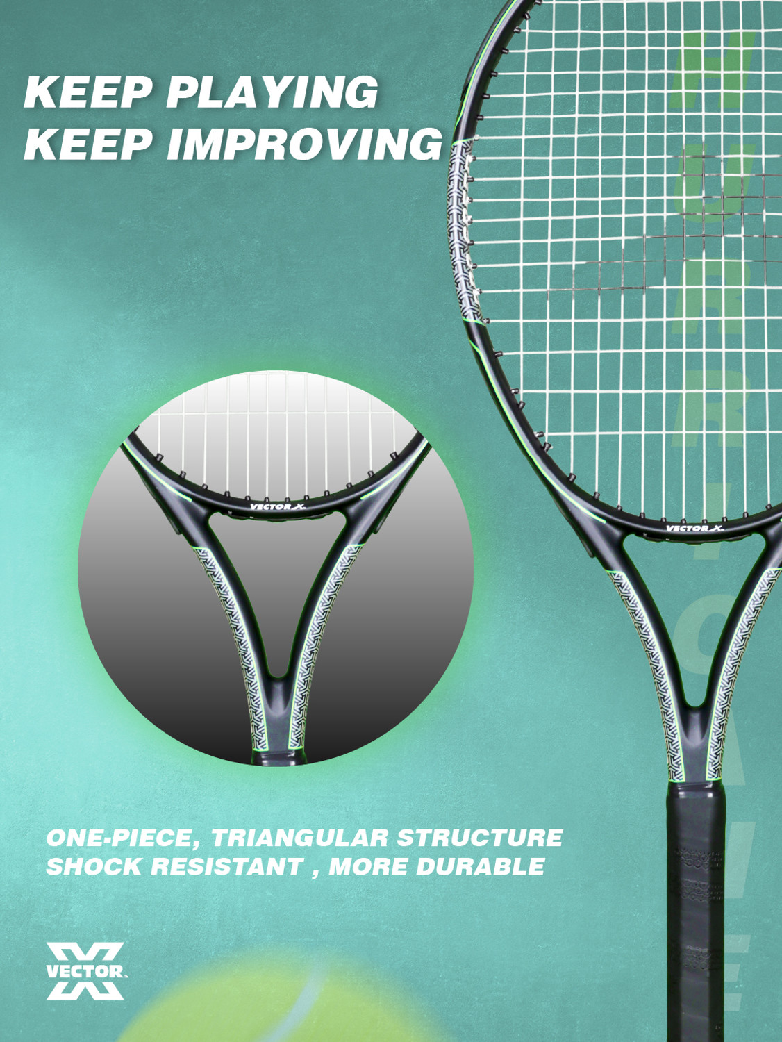 Image of VECTOR X Hurricane High Performance Full Cover Composite Tennis Racquet for Sports Green Strung Tennis Racquet