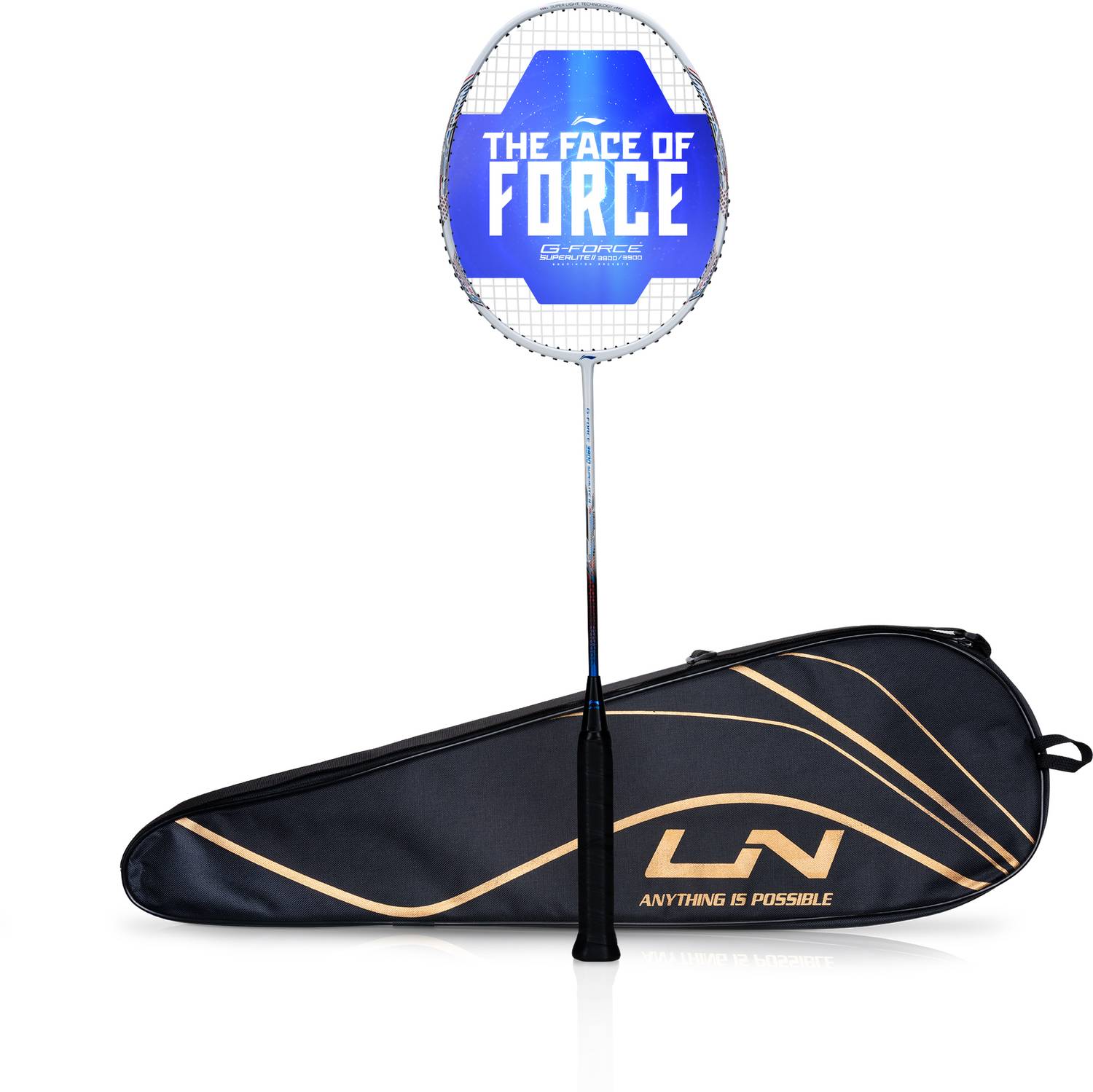 LI-NING G-Force 3900 II Superlite White Strung Badminton Racquet