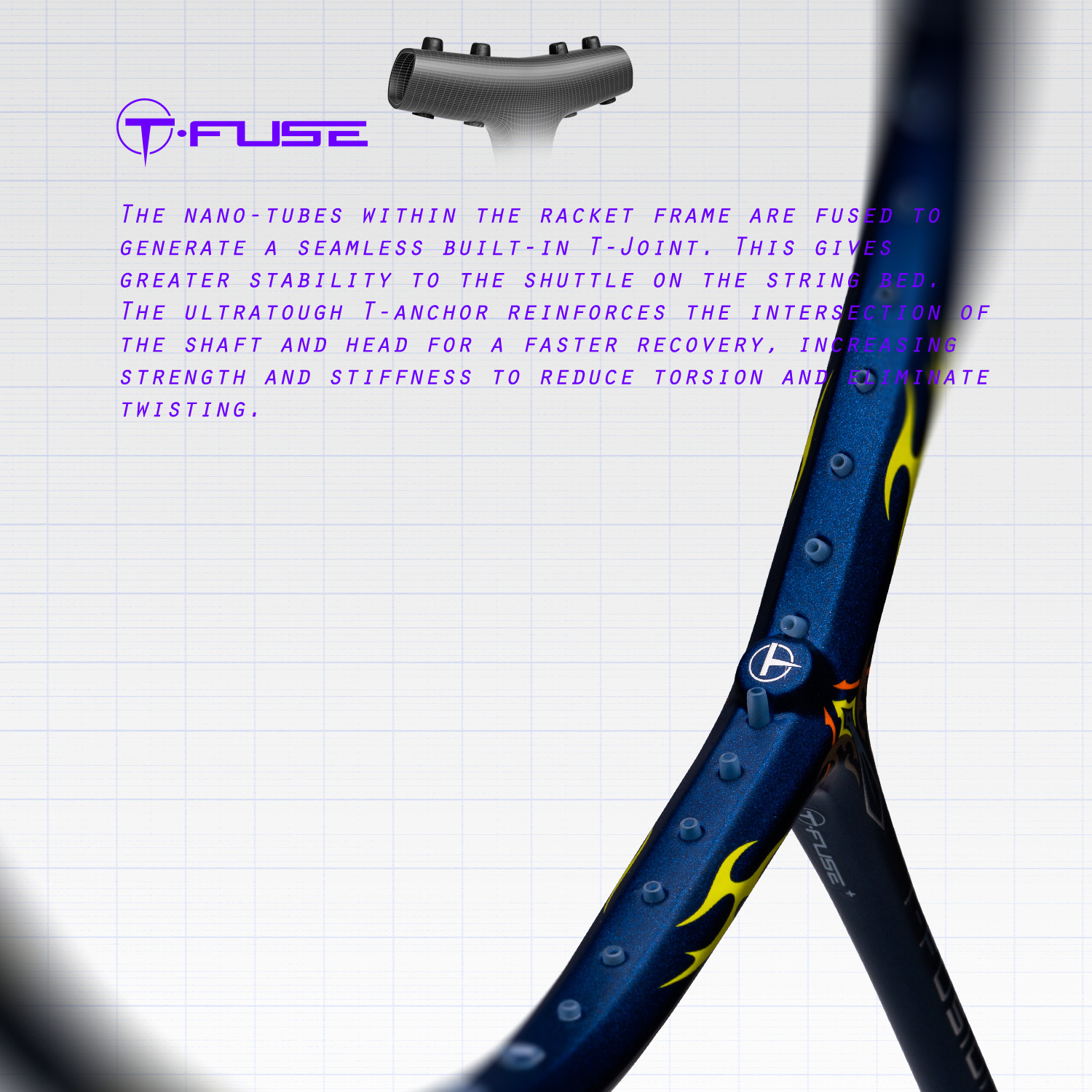 Image of Hundred T-Fusion 500 Attk Blue Unstrung Badminton Racquet