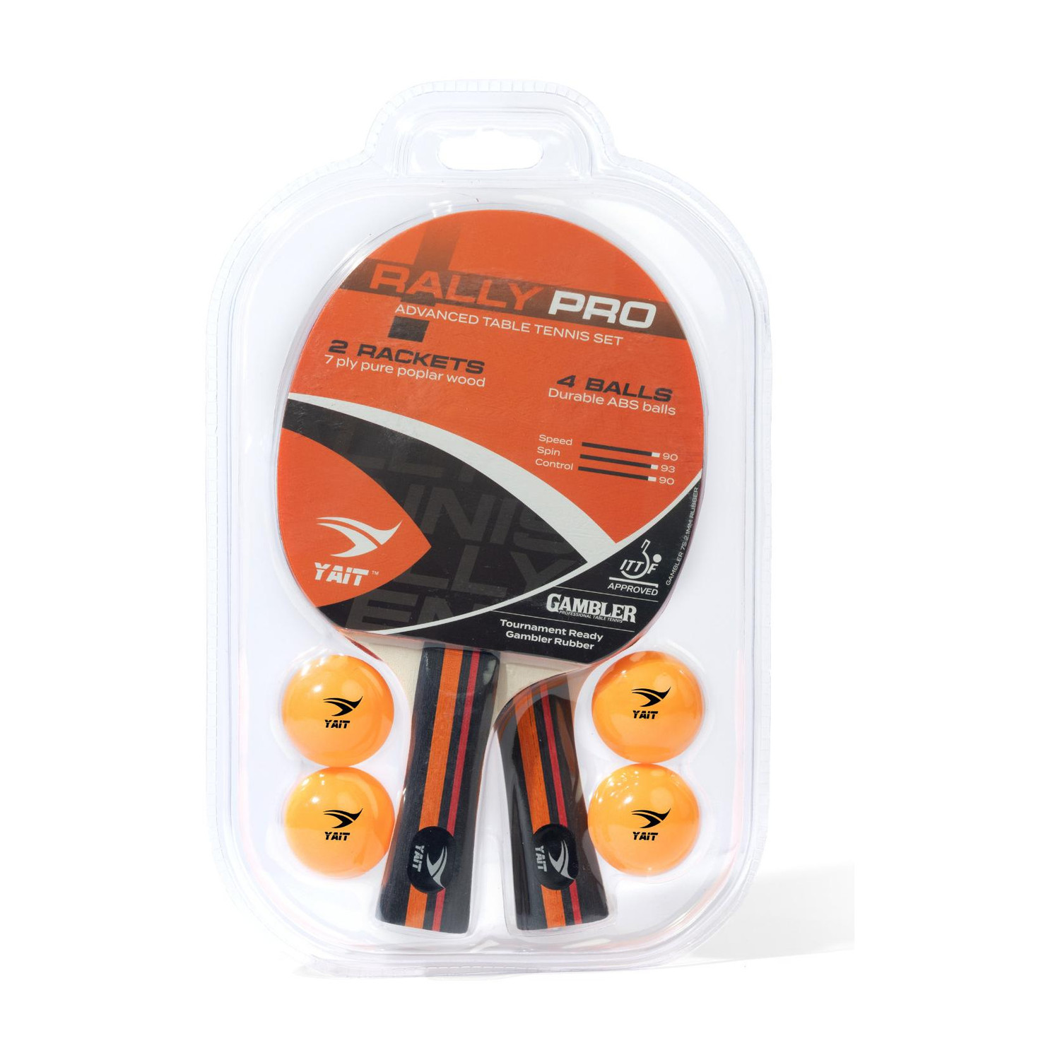Image of Yait Sports Rally Pro ITTF Approved TT Set | 2 Rackets, 4 ABS Balls |7 Ply |High Spin Rubber Multicolor Table Tennis Racquet (Pack of: 2, 199 g)