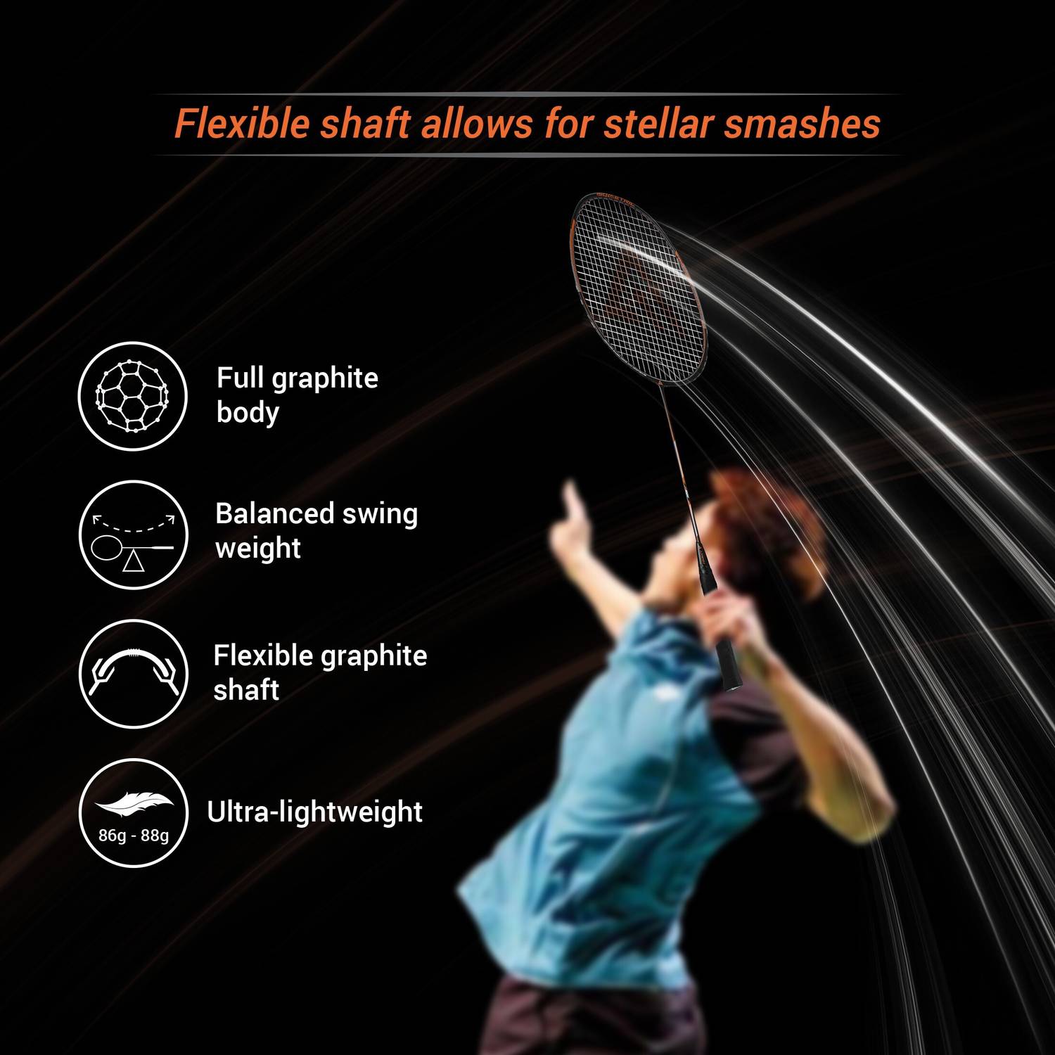 Adrenex R501 Full Graphite Badminton Racquet Black, Orange - Image 5