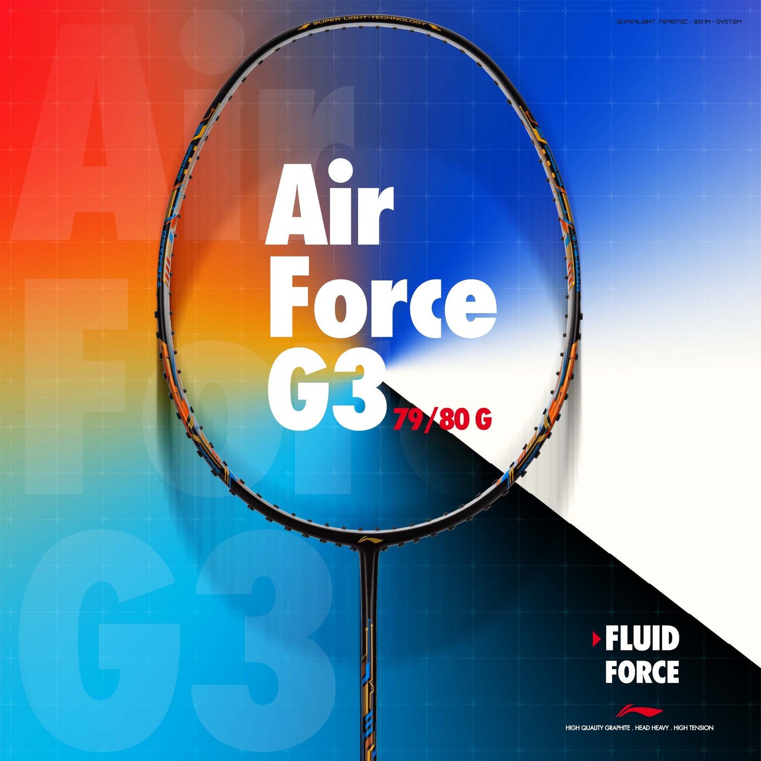 Image of LI-NING Air - Force 78 G3 Black, White, Orange Unstrung Badminton Racquet