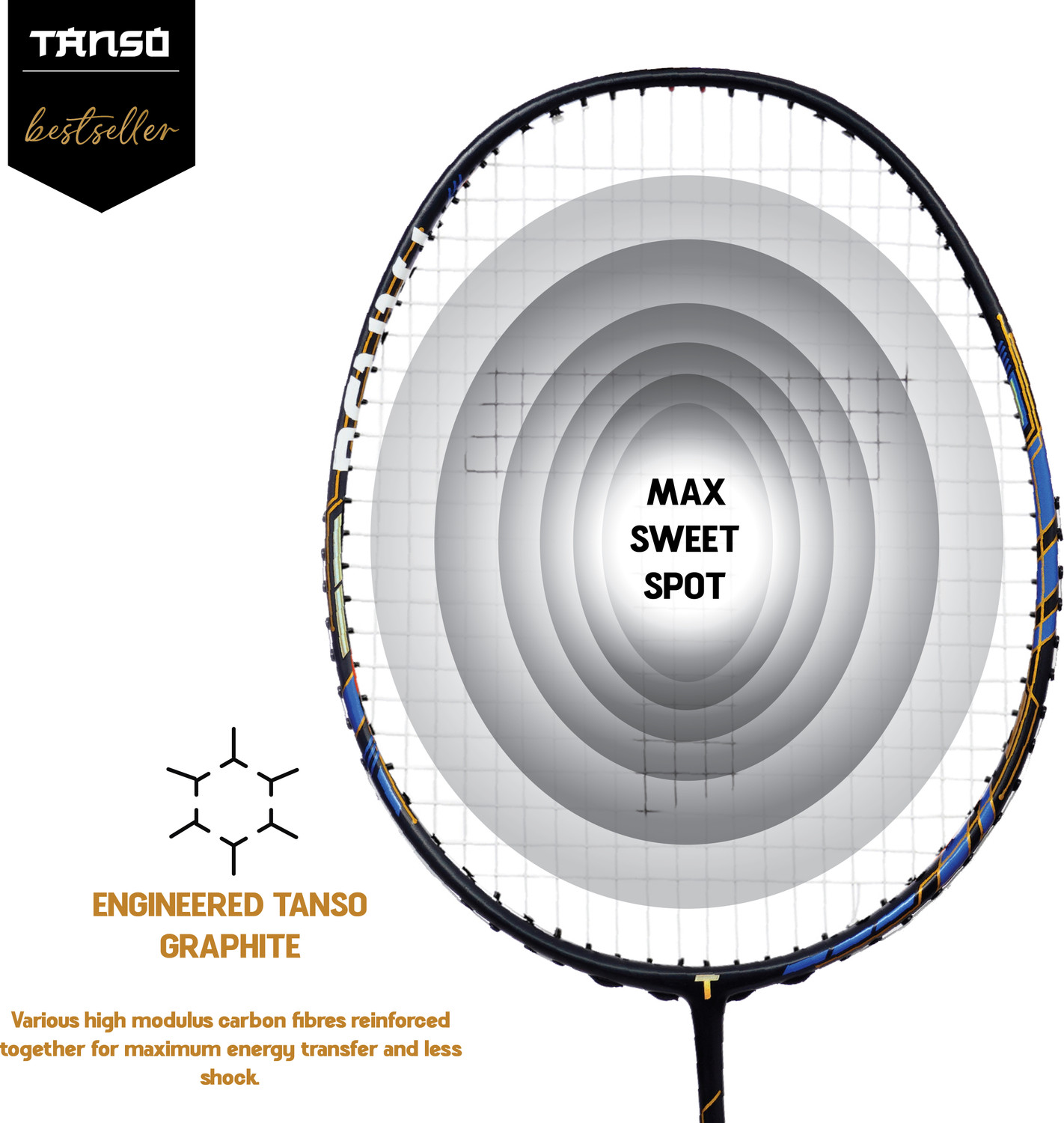 Image of Tanso Arashi 2.0 Full Graphite Ultra Light Weight Carbon Fibre Blue Strung Badminton Racquet