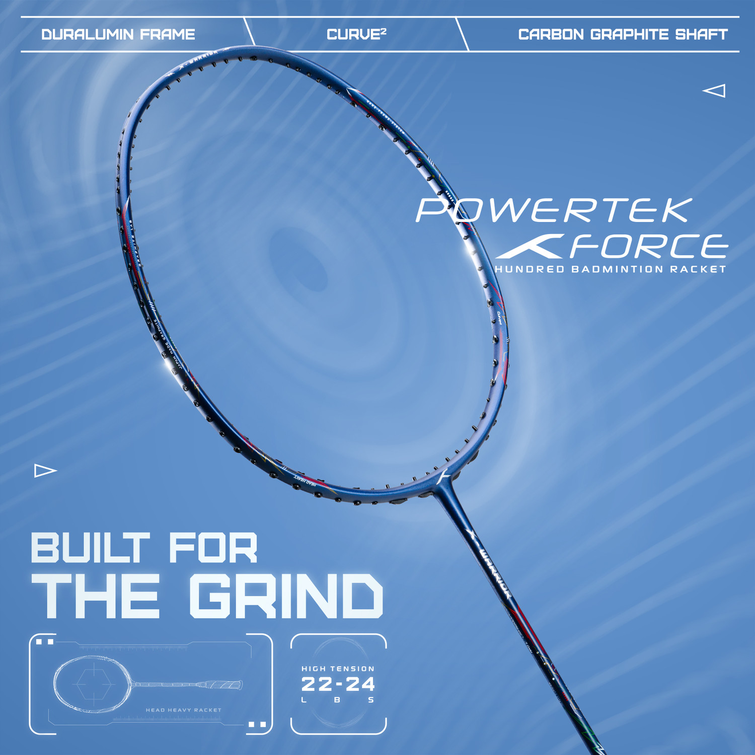 Image of Hundred POWERTEK FORCE Blue Strung Badminton Racquet