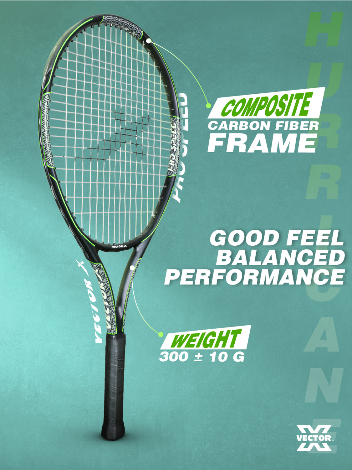 Image of VECTOR X Hurricane High Performance Full Cover Composite Tennis Racquet for Sports Green Strung Tennis Racquet