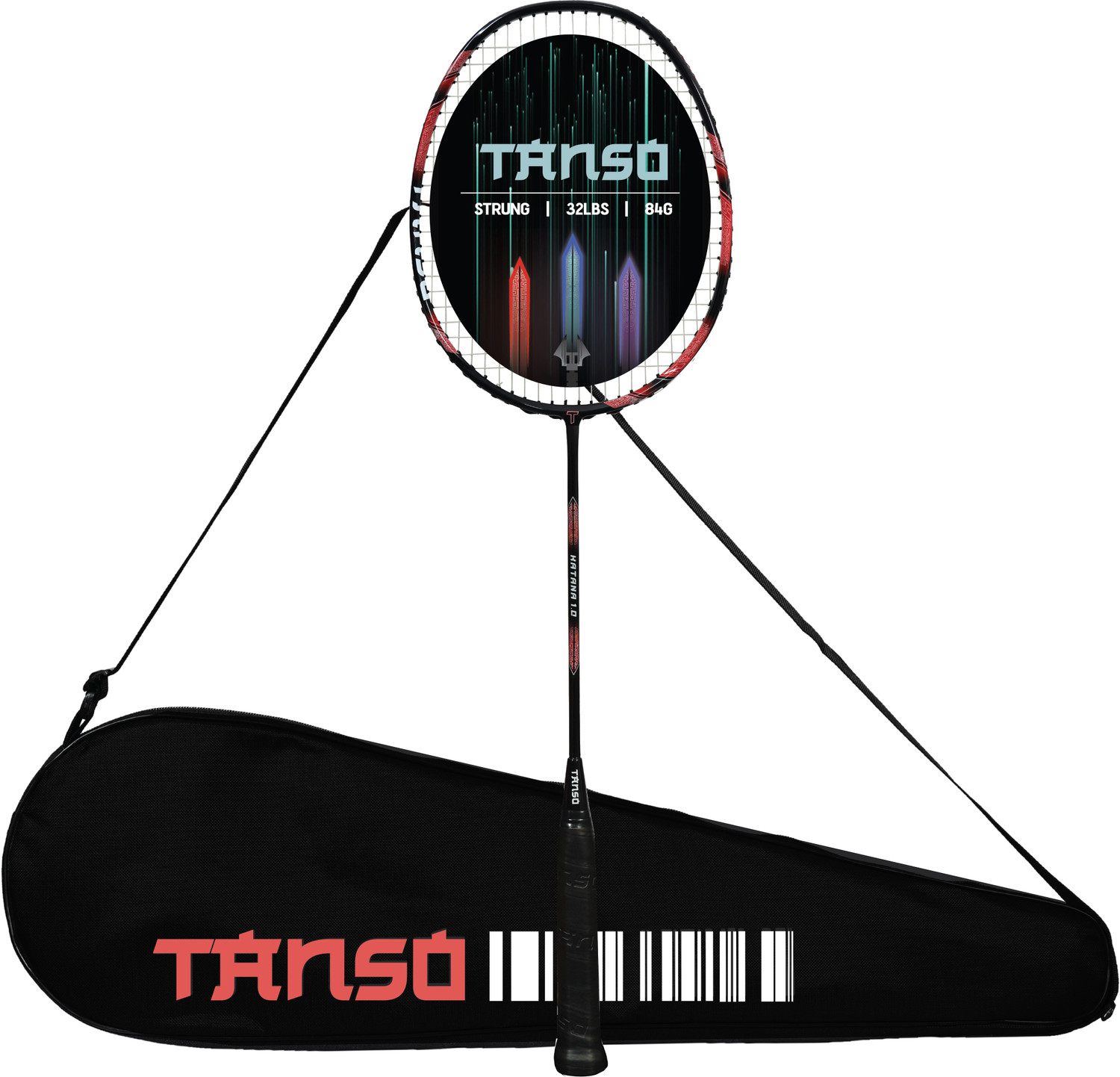 Image of Tanso Katana 1.0 Full Graphite Strung Badminton Racket with Free Full Cover Red Strung Badminton Racquet