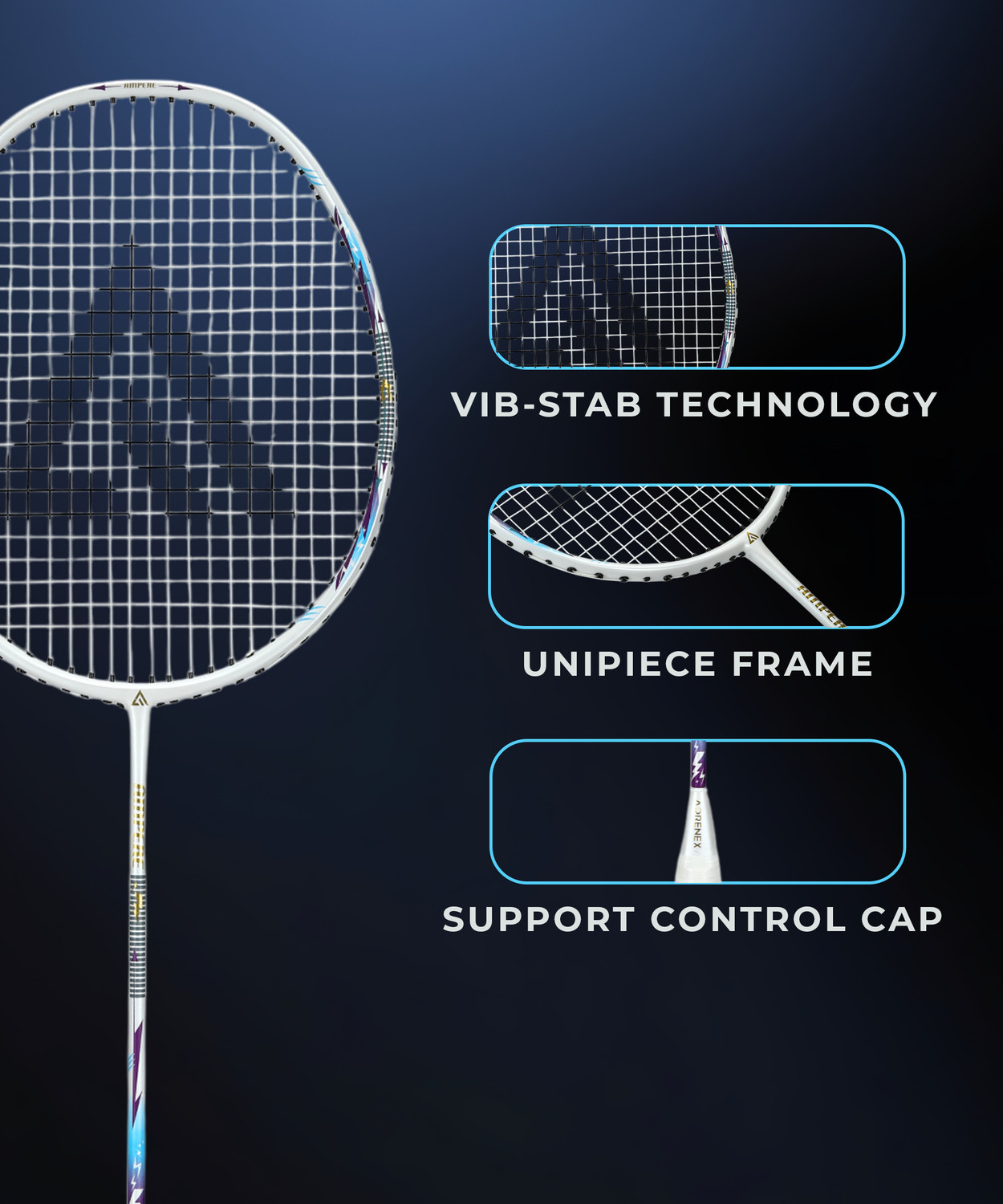 Image of Adrenex by Flipkart AMPERE White Strung Badminton Racquet