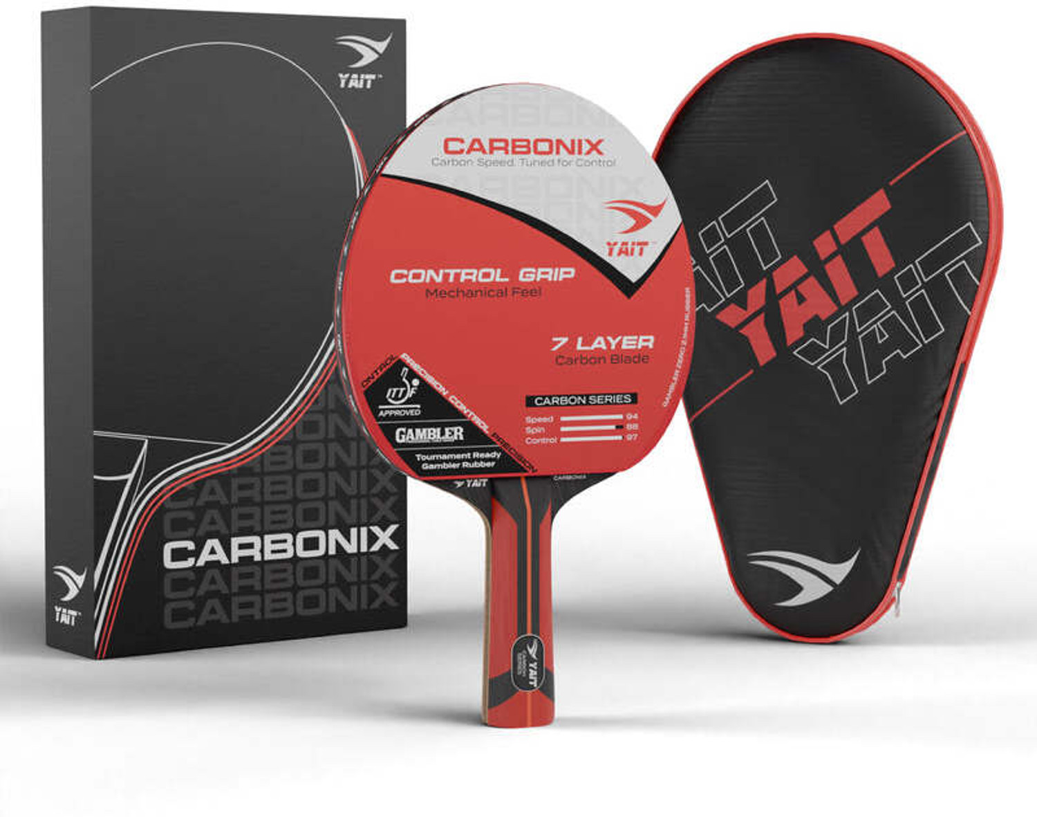 Image of Yait Sports Carbonix Carbon Table Tennis Racket | Professional 7-Ply Carbon | ITTF-Standard Red Table Tennis Racquet (Pack of: 1, 172 g)