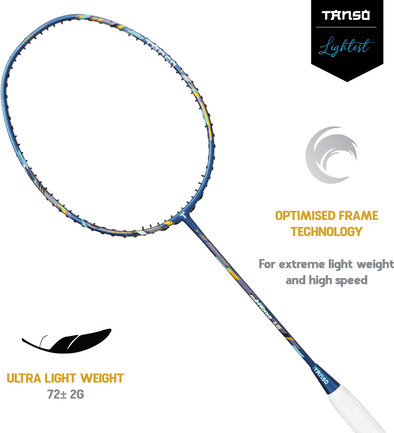 Image of Tanso Methane 1.0 Full Graphite 72 g Ultra Light Weight Carbon Fibre Blue Strung Badminton Racquet