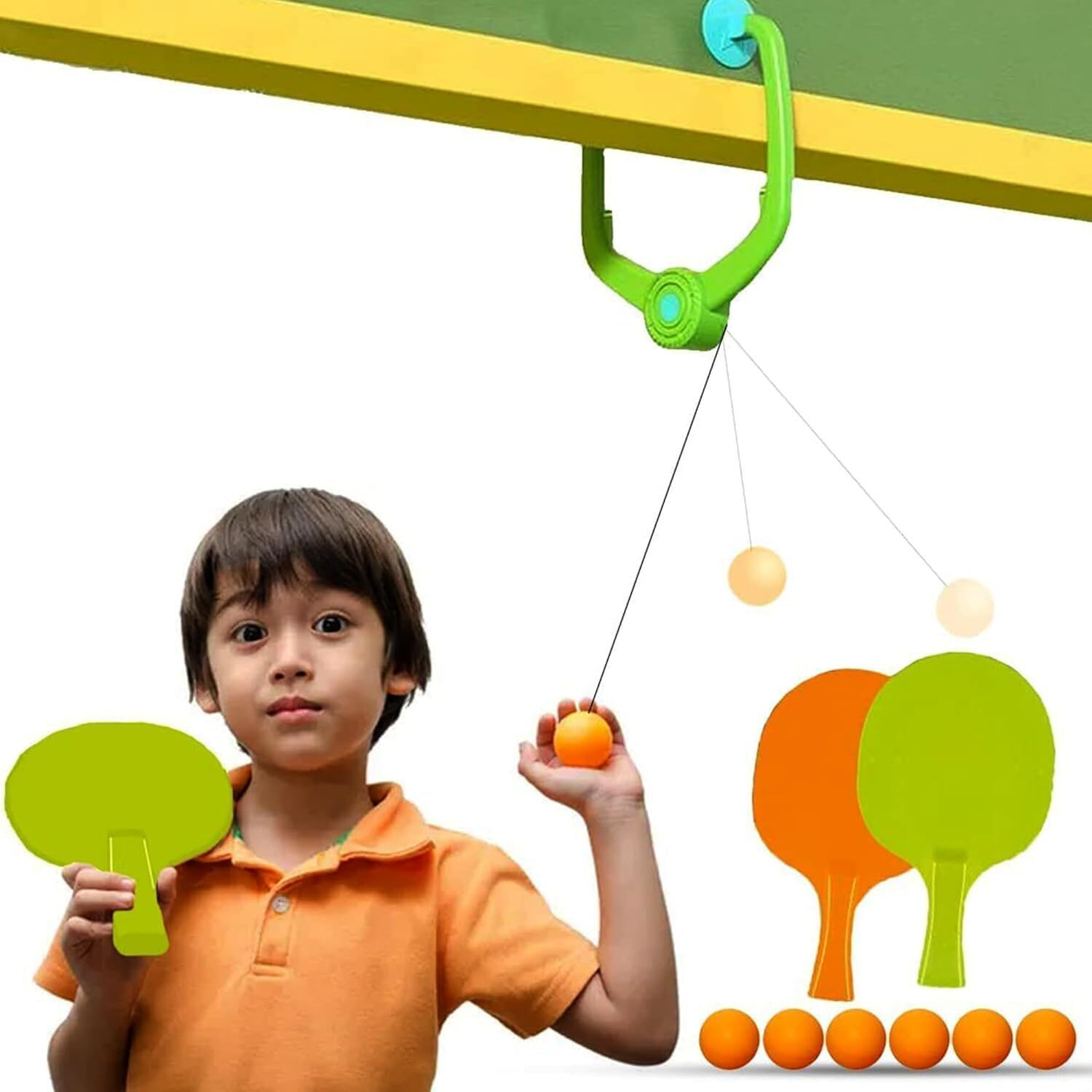 Image of Priyadarshi Hanging Table Tennis Self Training Indoor Gaming 2 Racket & 3 Practice Ball Green Table Tennis Racquet