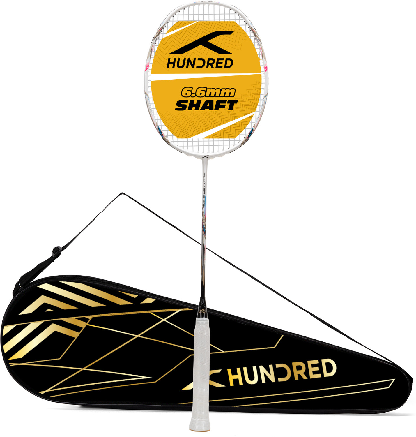 Image of Hundred Flutter S Ctrl Superior Control Slim Shaft White, Black Strung Badminton Racquet