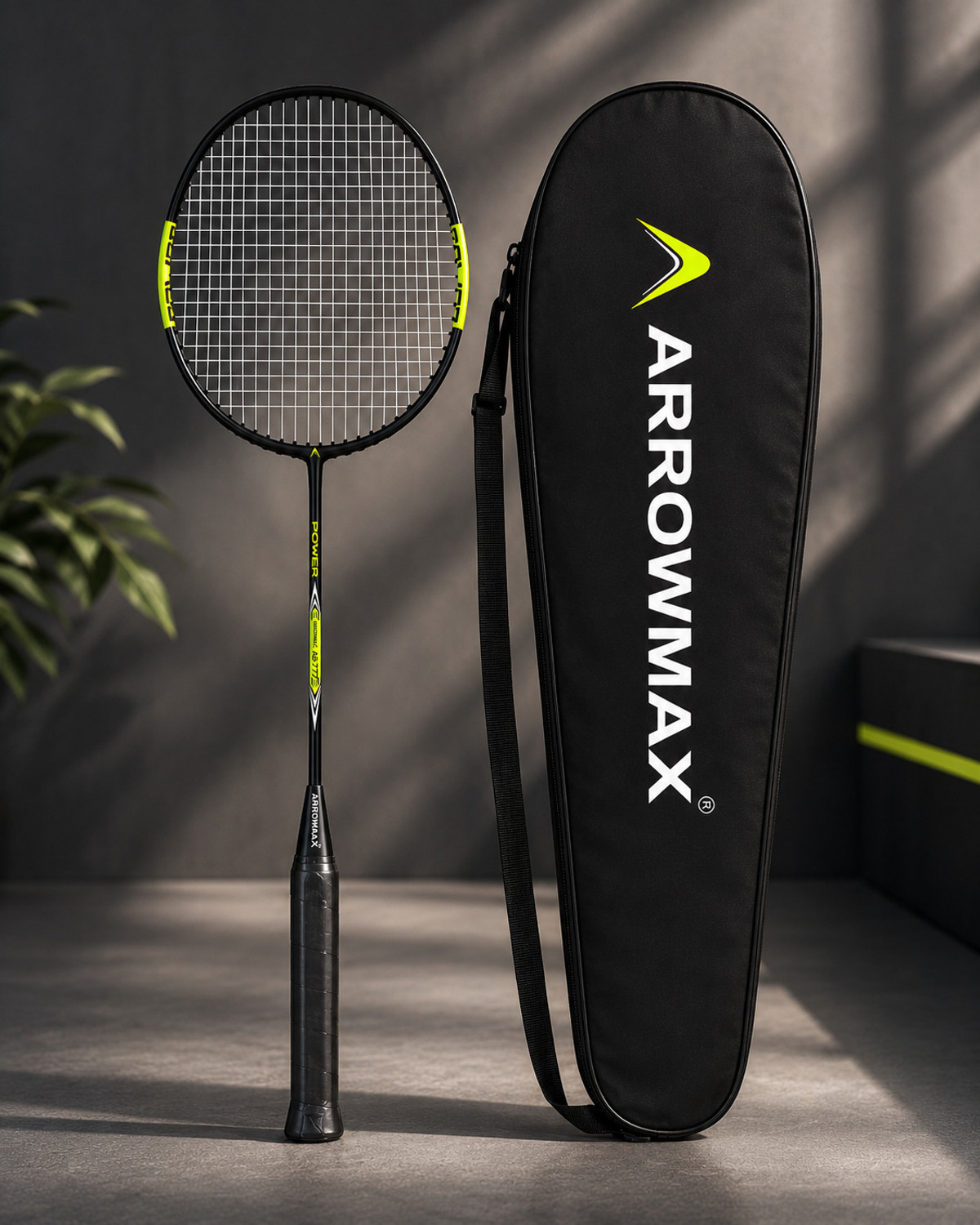 Image of ArrowMax Jointless Badminton Racket Light Weight Aluminium Black, Green Strung Badminton Racquet (Pack of: 1, 84 g)