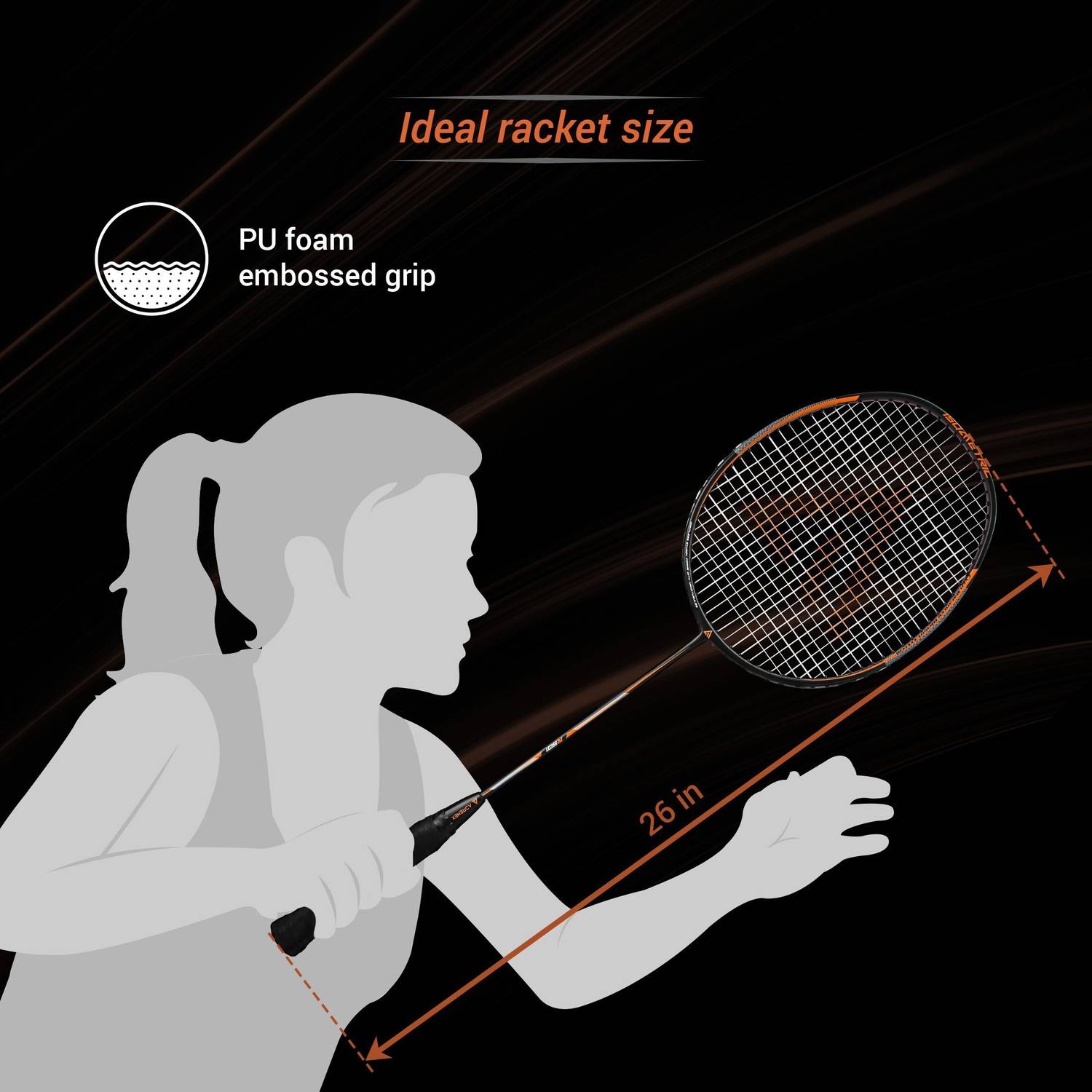 Adrenex R501 Full Graphite Badminton Racquet Black, Orange - Image 3