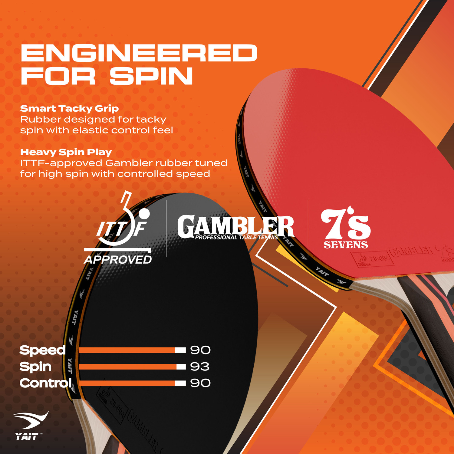 Image of Yait Sports Rally Pro ITTF Approved TT Set | 2 Rackets, 4 ABS Balls |7 Ply |High Spin Rubber Multicolor Table Tennis Racquet (Pack of: 2, 199 g)