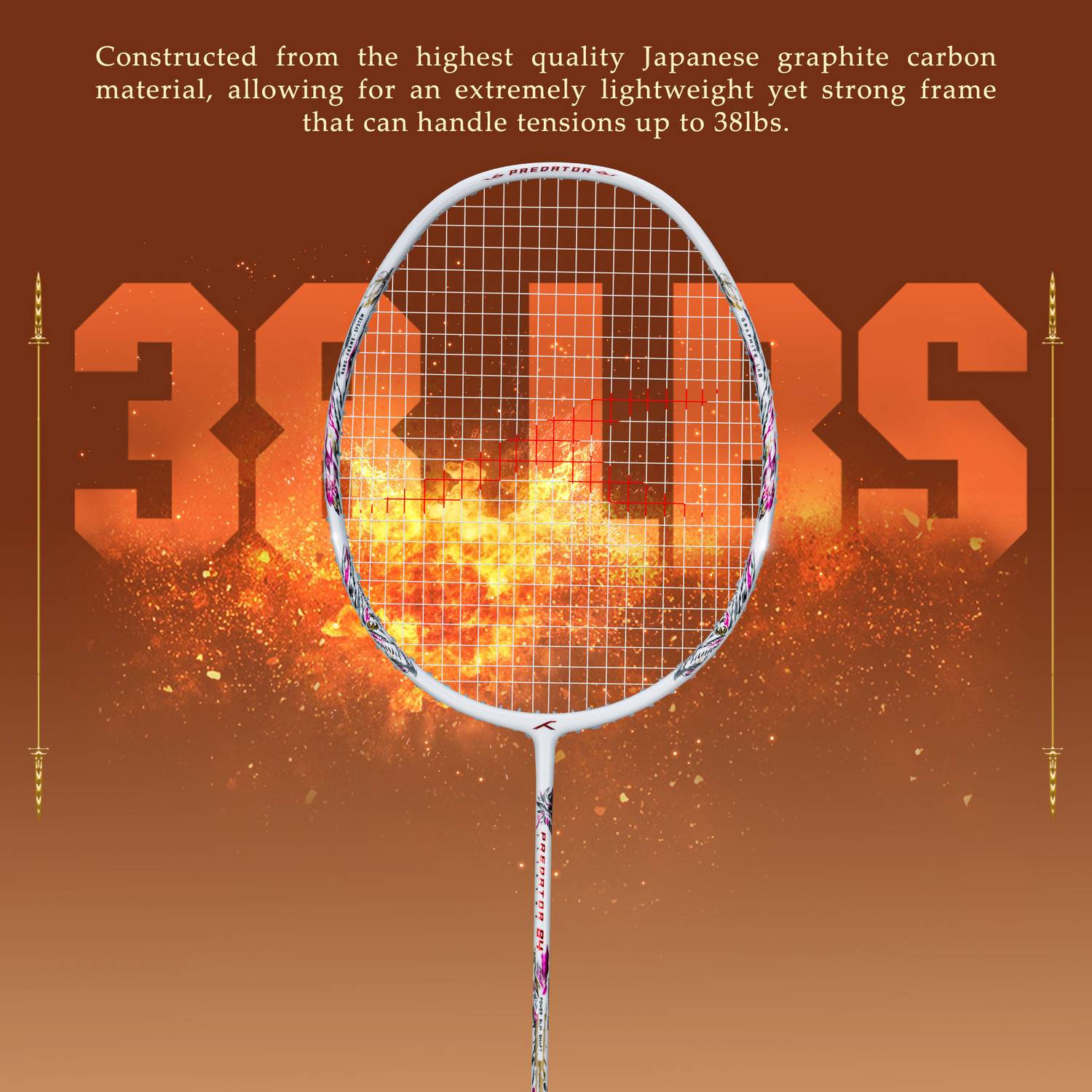 Hundred Predator 84 Extreme White Badminton Racquet - Image 3