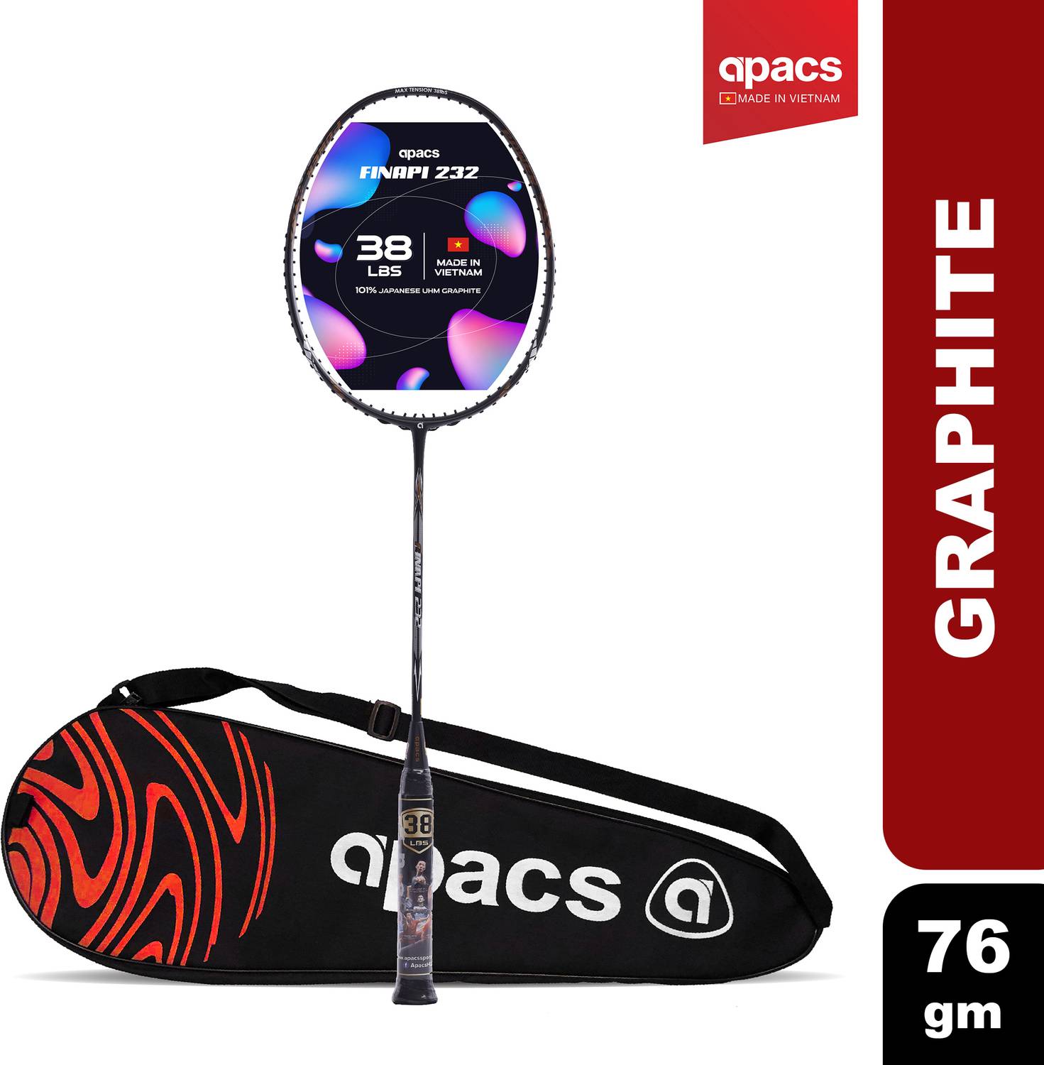 apacs Nano Fusion Speed 722 (76g, 30LBS) Black Unstrung Badminton
