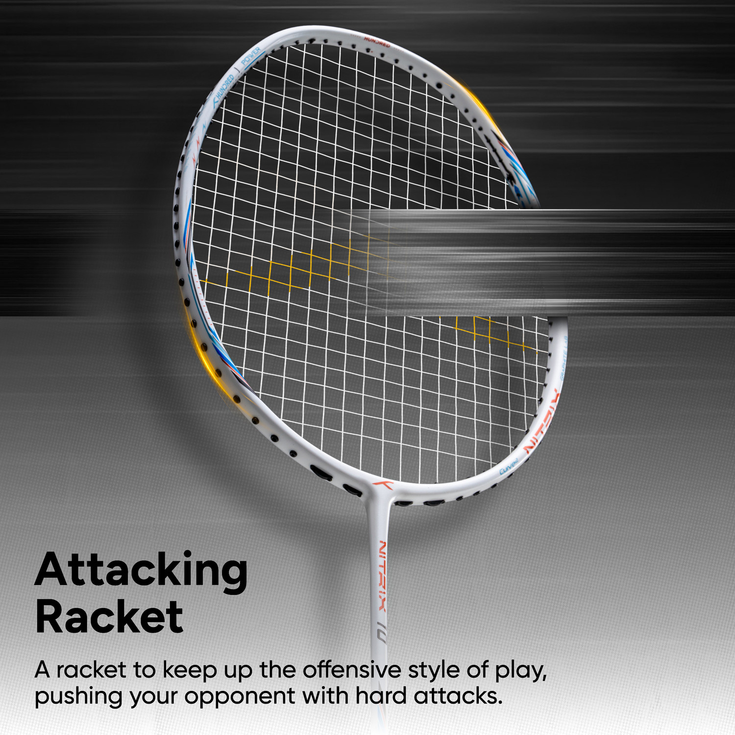Image of Hundred Nitrix 10 Badminton Racket 5U (Strung) | Attacking Racket | Full Cover Included White Strung Badminton Racquet