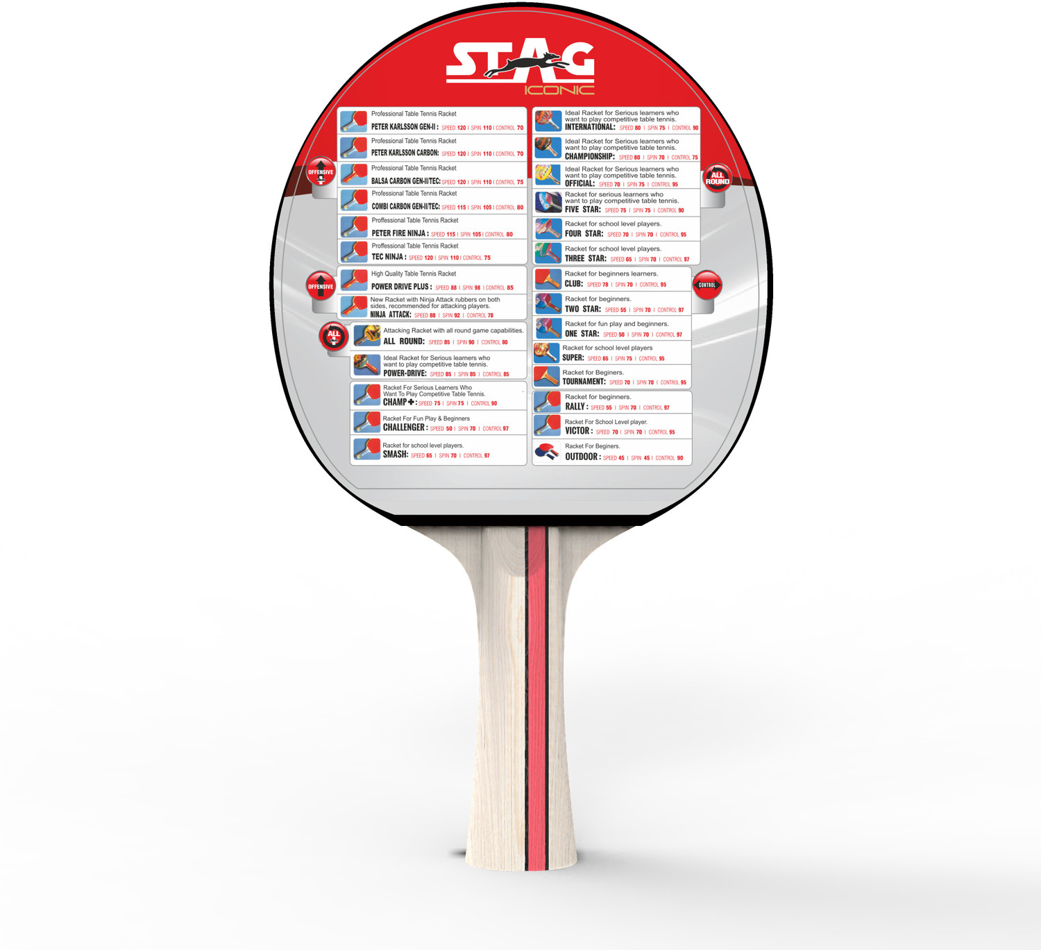 Image of Stag iconic Official Red, Black Table Tennis Racquet