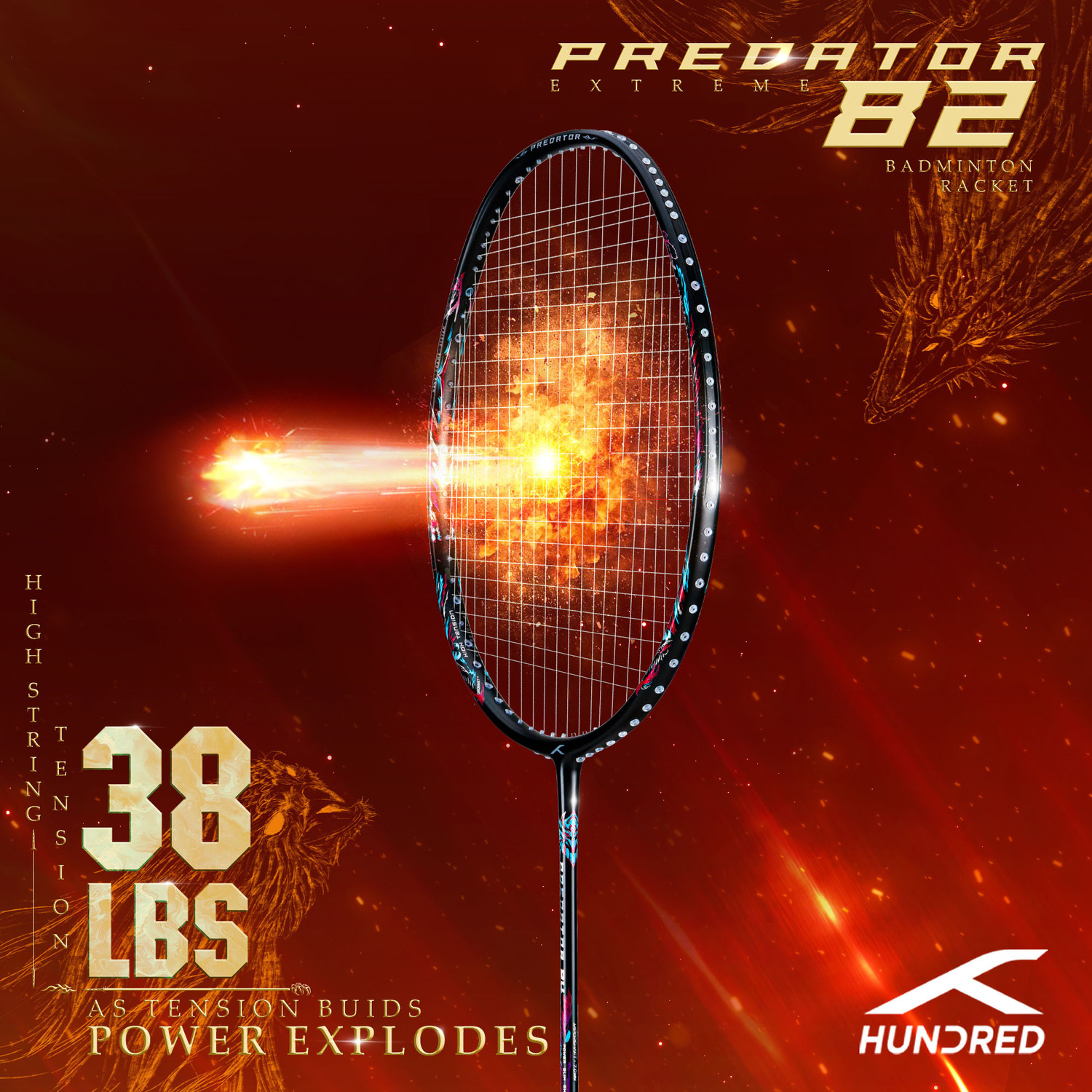 Image of Hundred Predator 84 Extreme Black Unstrung Badminton Racquet