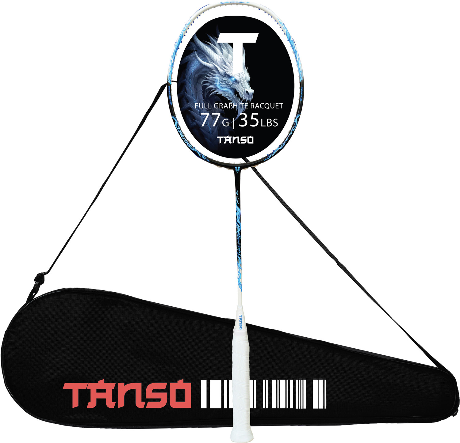 Image of Tanso Black Ice Full Graphite 35 lbs Ultra Light Weight Carbon Fibre Multicolor Strung Badminton Racquet
