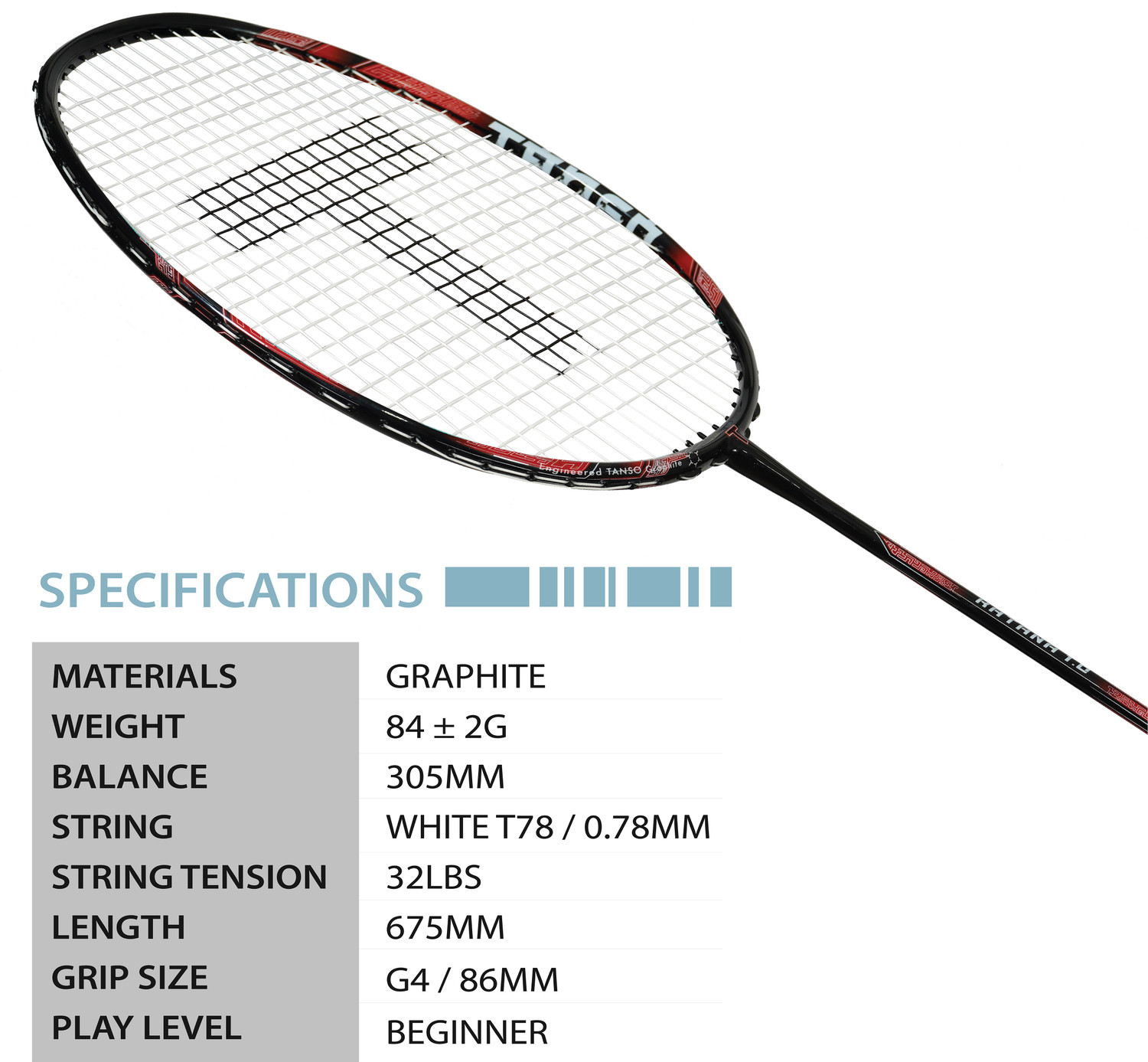 Image of Tanso Katana 1.0 Full Graphite Strung Badminton Racket with Free Full Cover Red Strung Badminton Racquet