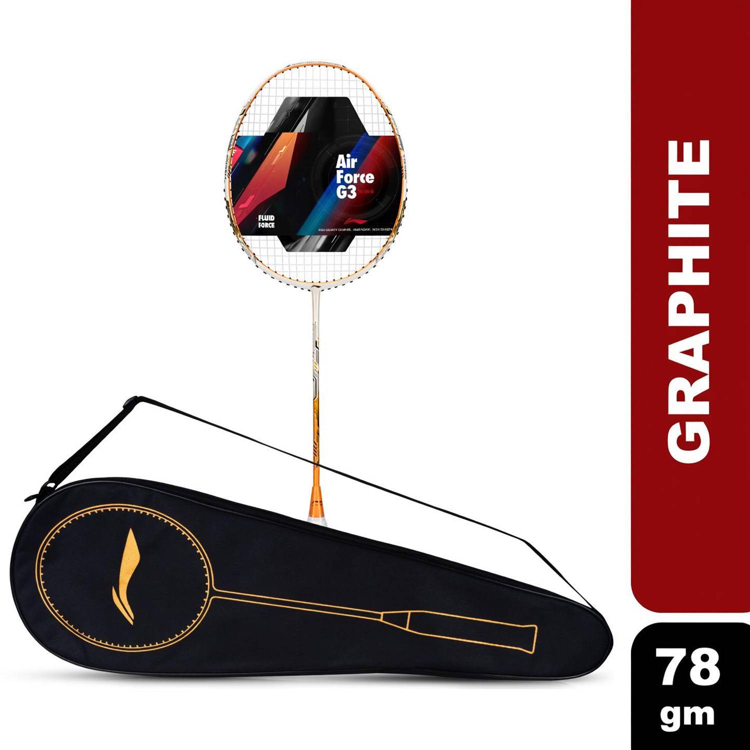 LI-NING Air - Force 78 G3 White, Orange, Black Strung Badminton Racquet