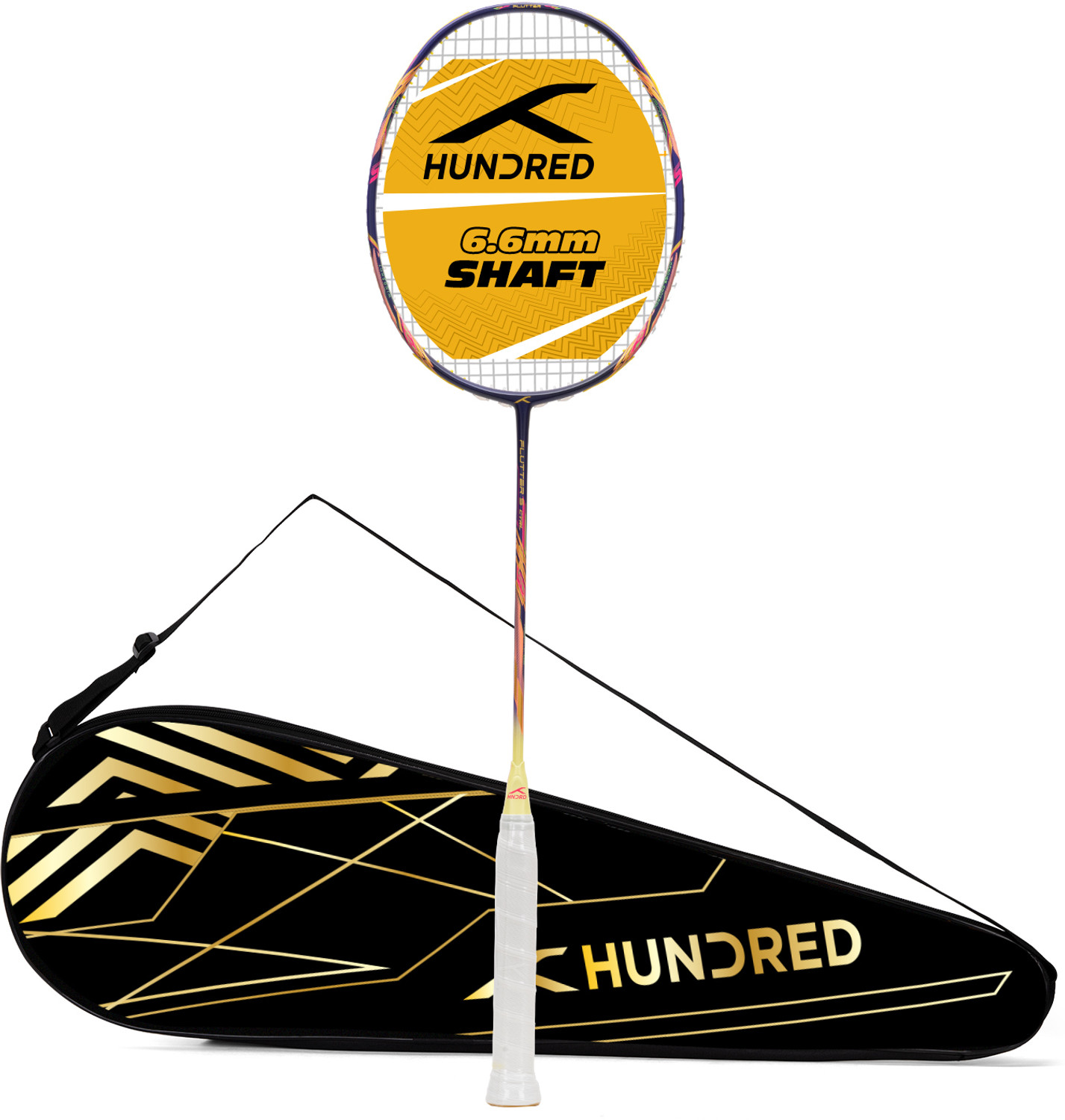 Image of Hundred Flutter S Ctrl Superior Control Slim Shaft Blue, Yellow Strung Badminton Racquet