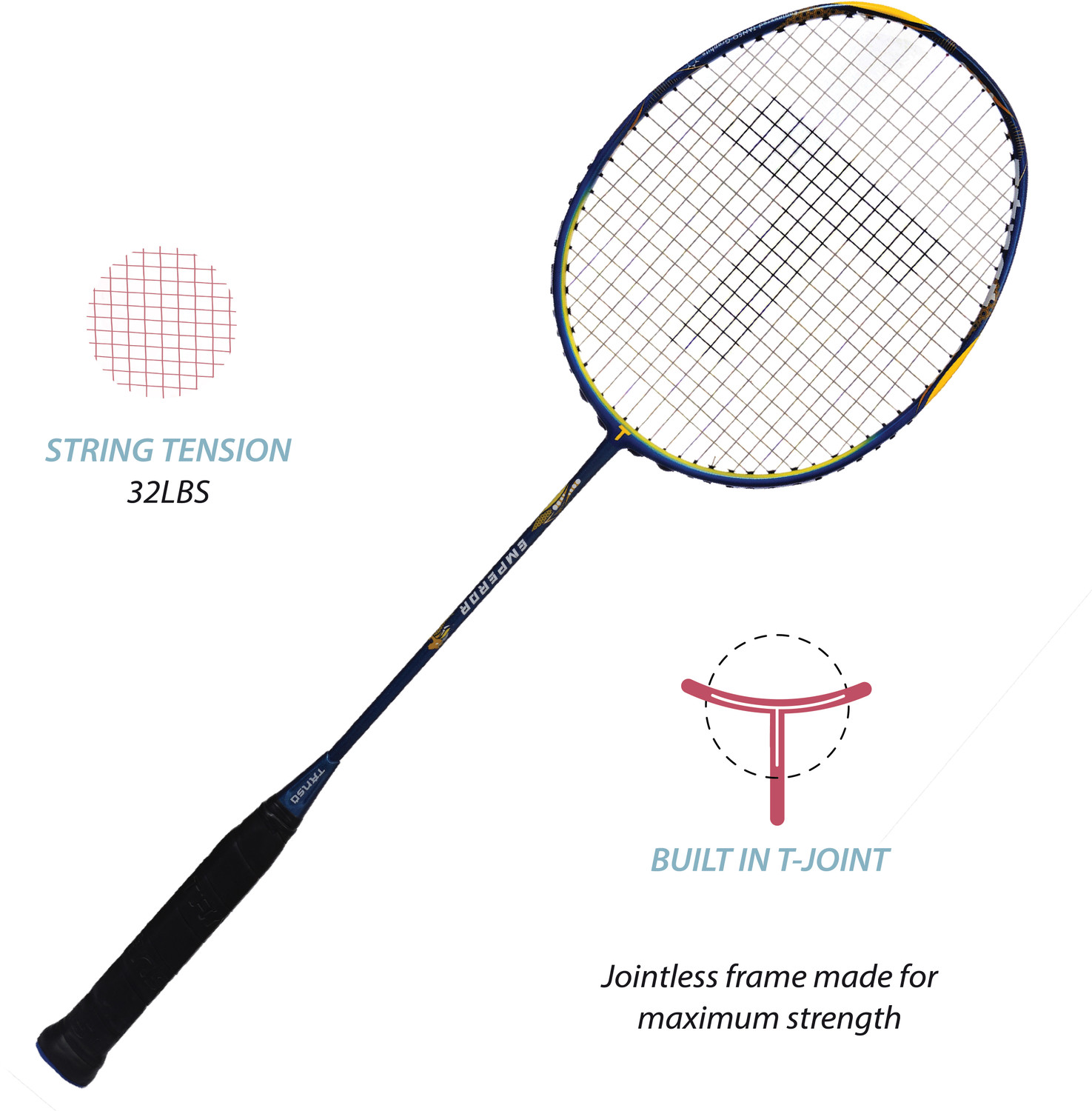 Image of Tanso Emperor Full Graphite Ultra Light Weight Carbon Fibre Strung Badminton Racket Blue Strung Badminton Racquet