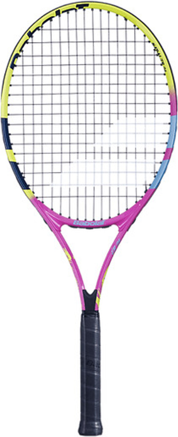 Image of BABOLAT NADAL JUNIOR 26 Tennis Racquet Yellow, Pink, Blue Strung Tennis Racquet