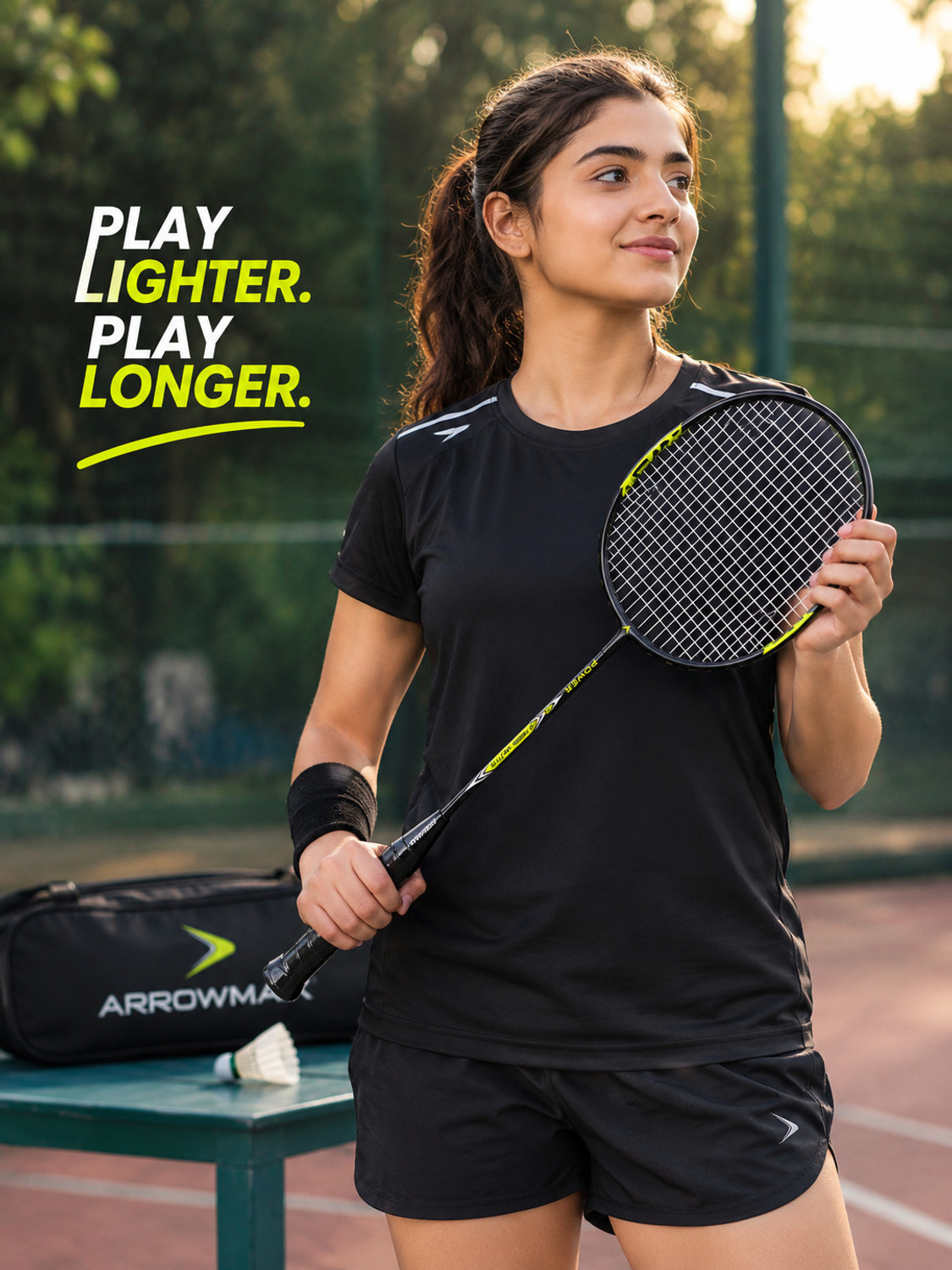 Image of ArrowMax Jointless Badminton Racket Light Weight Aluminium Black, Green Strung Badminton Racquet (Pack of: 1, 84 g)