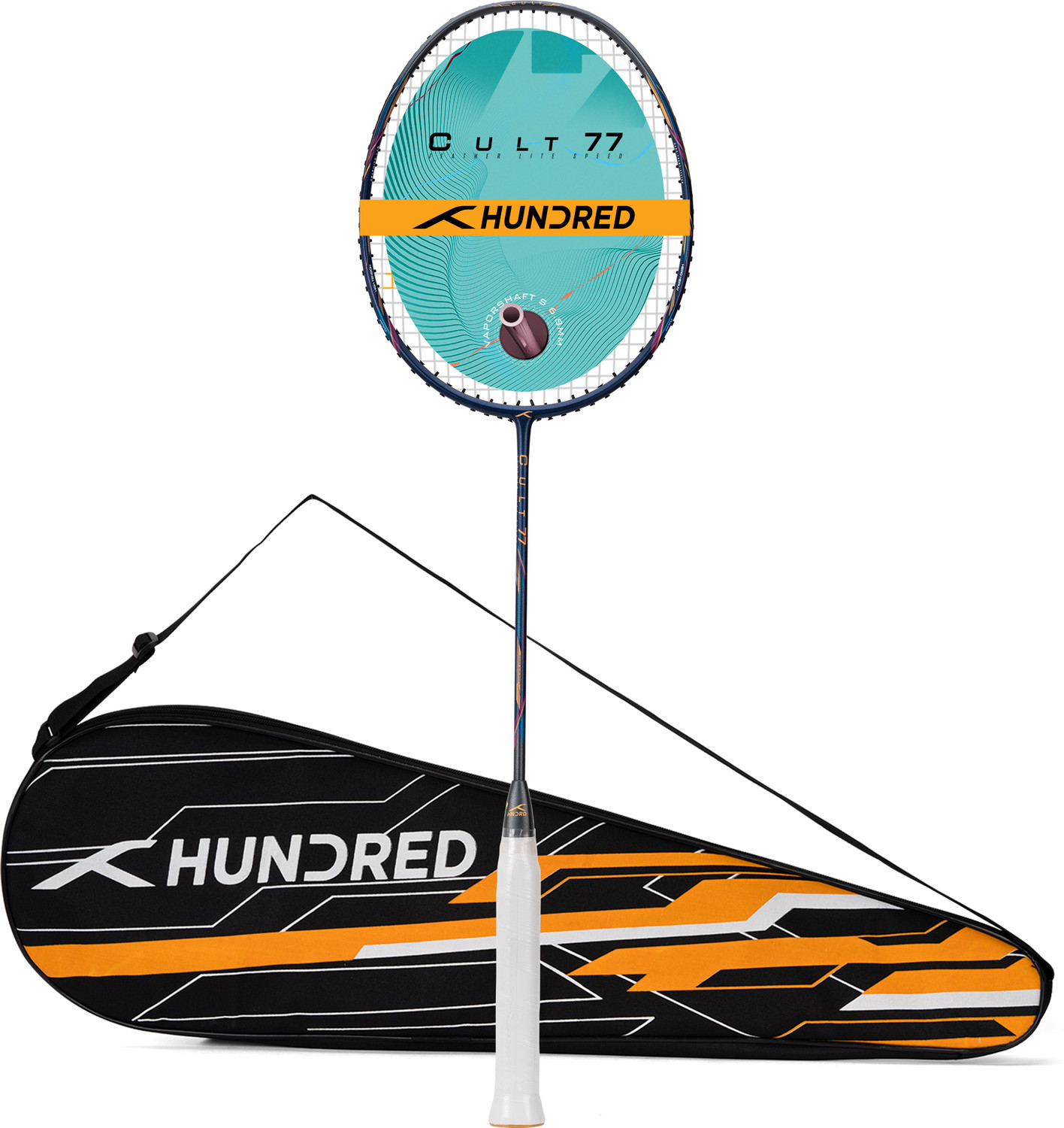 Image of Hundred Cult 77 Feather Lite Swings Blue, Grey Strung Badminton Racquet