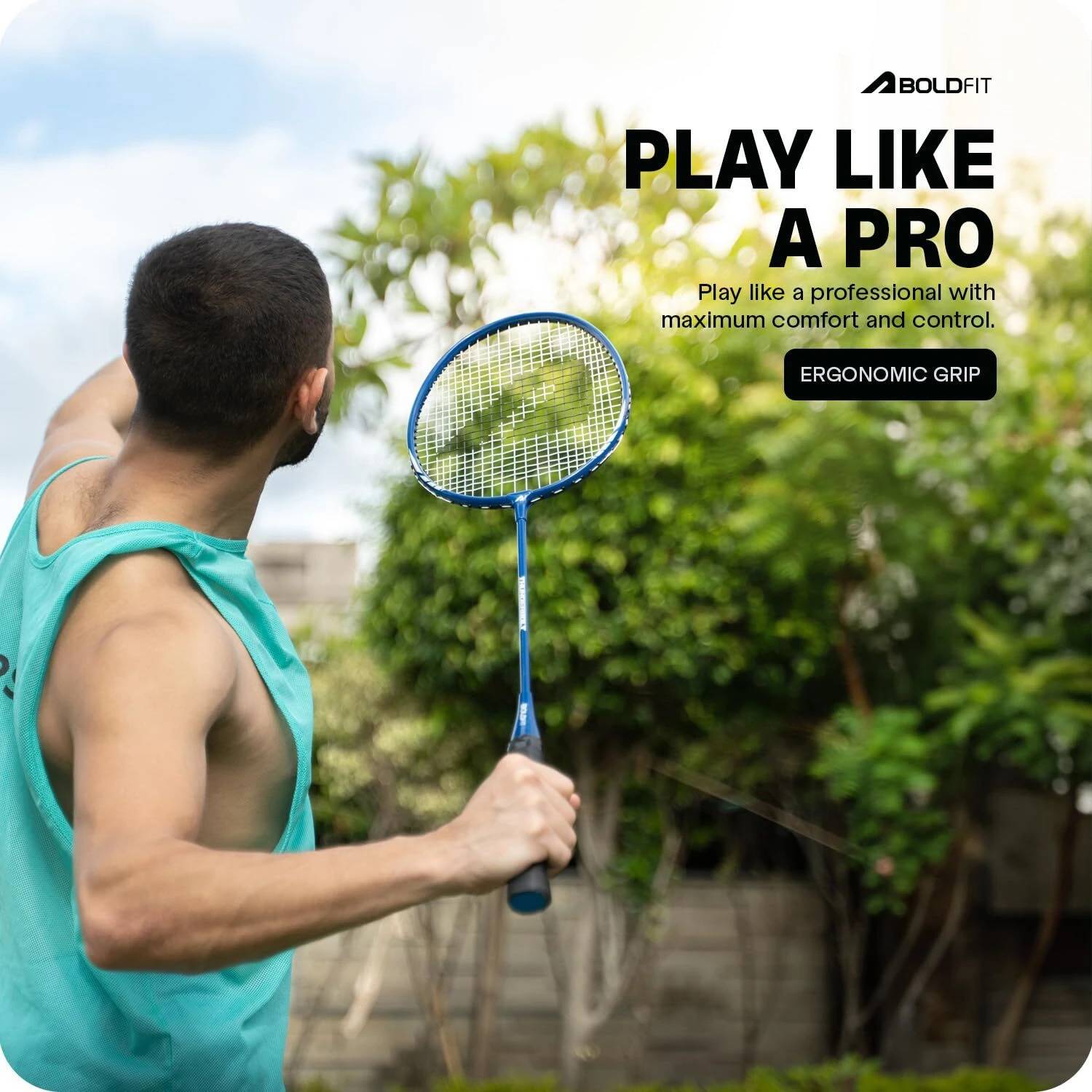 BOLDFIT Blue Badminton Racquet with Cover - Image 3